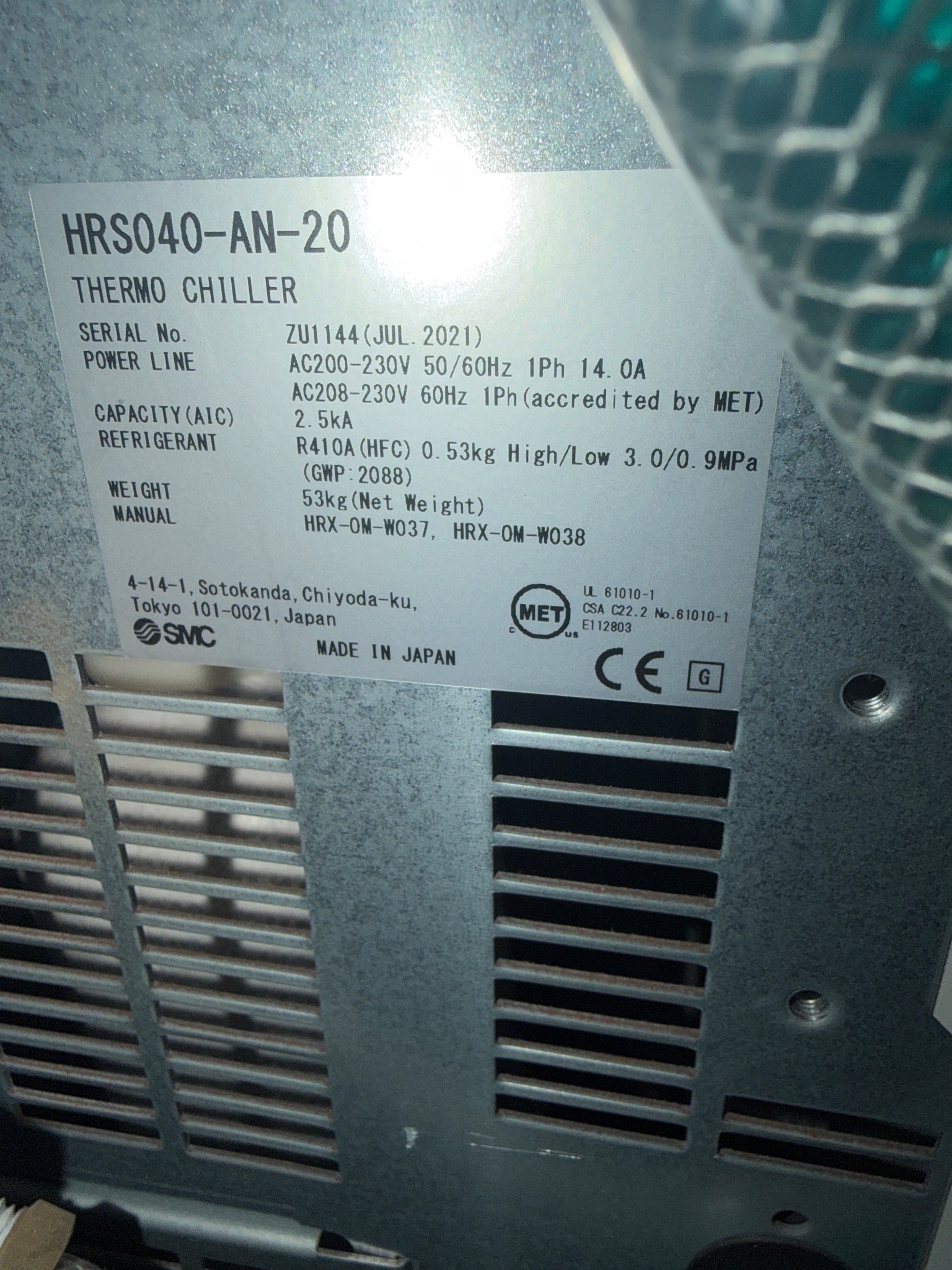 SMC HRS040-AN-20 Thermo Chiller USED 5