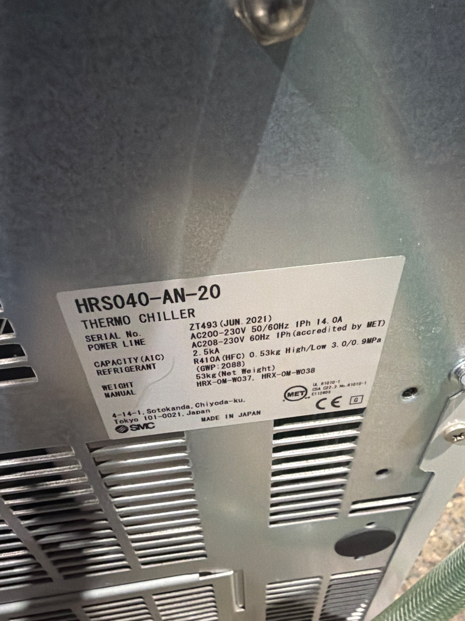 SMC HRS040-AN-20 Thermo Chiller USED 5