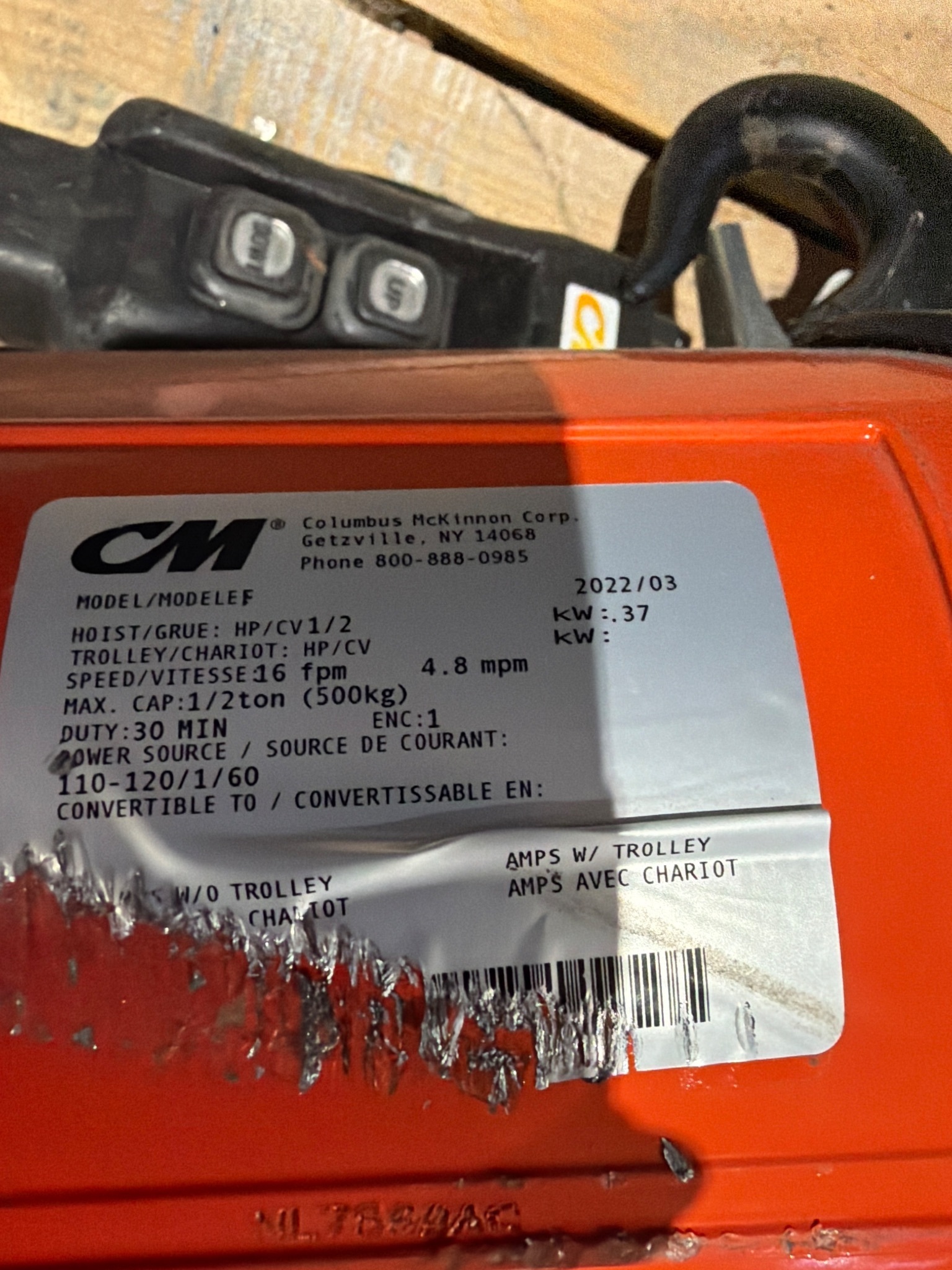 CM Lodestar Model F Chain Hoist Max 1/2 Ton (500 kg) USED 3