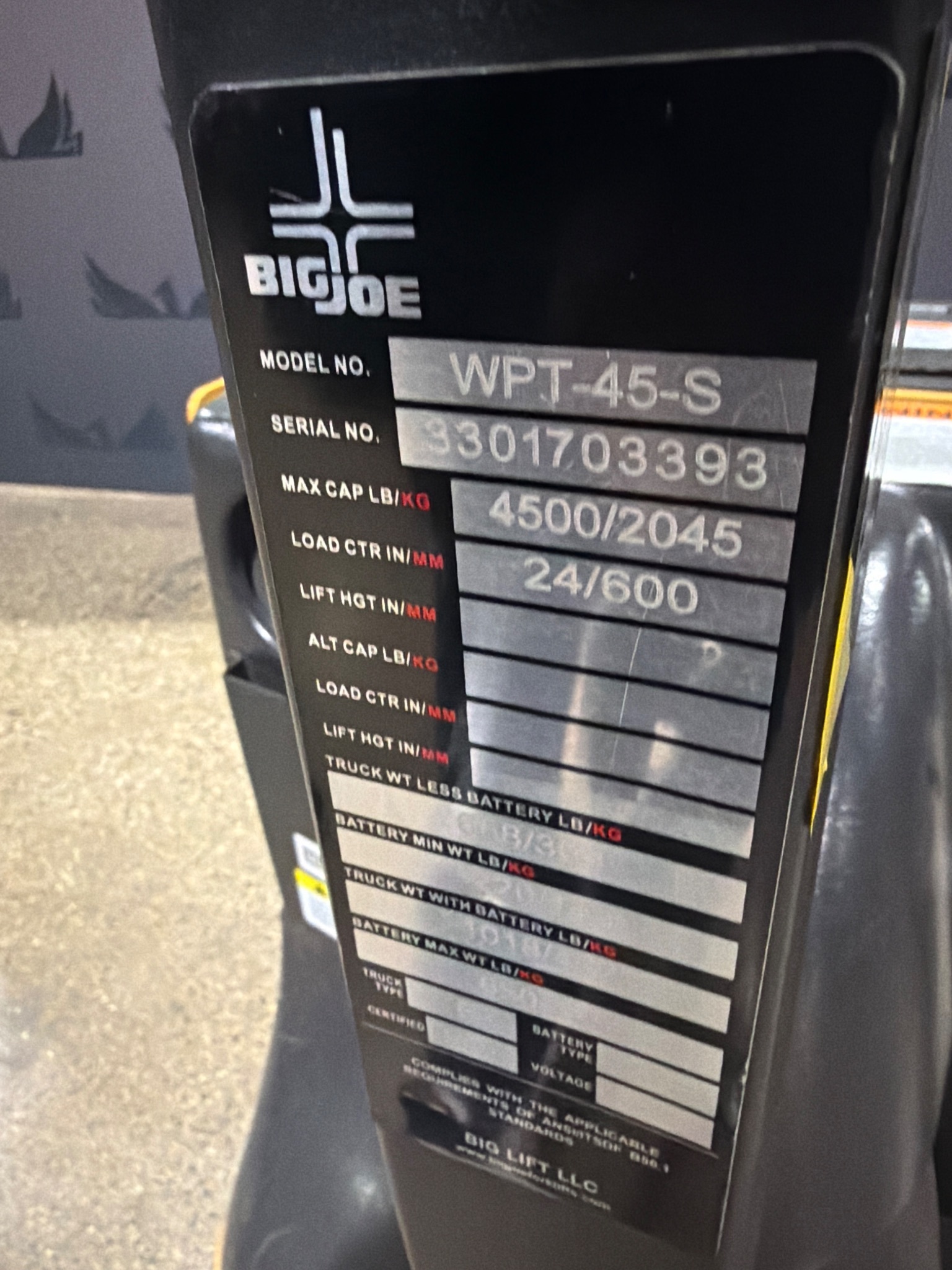 Big Joe WPT-45-S Electric Pallet Truck USED 3