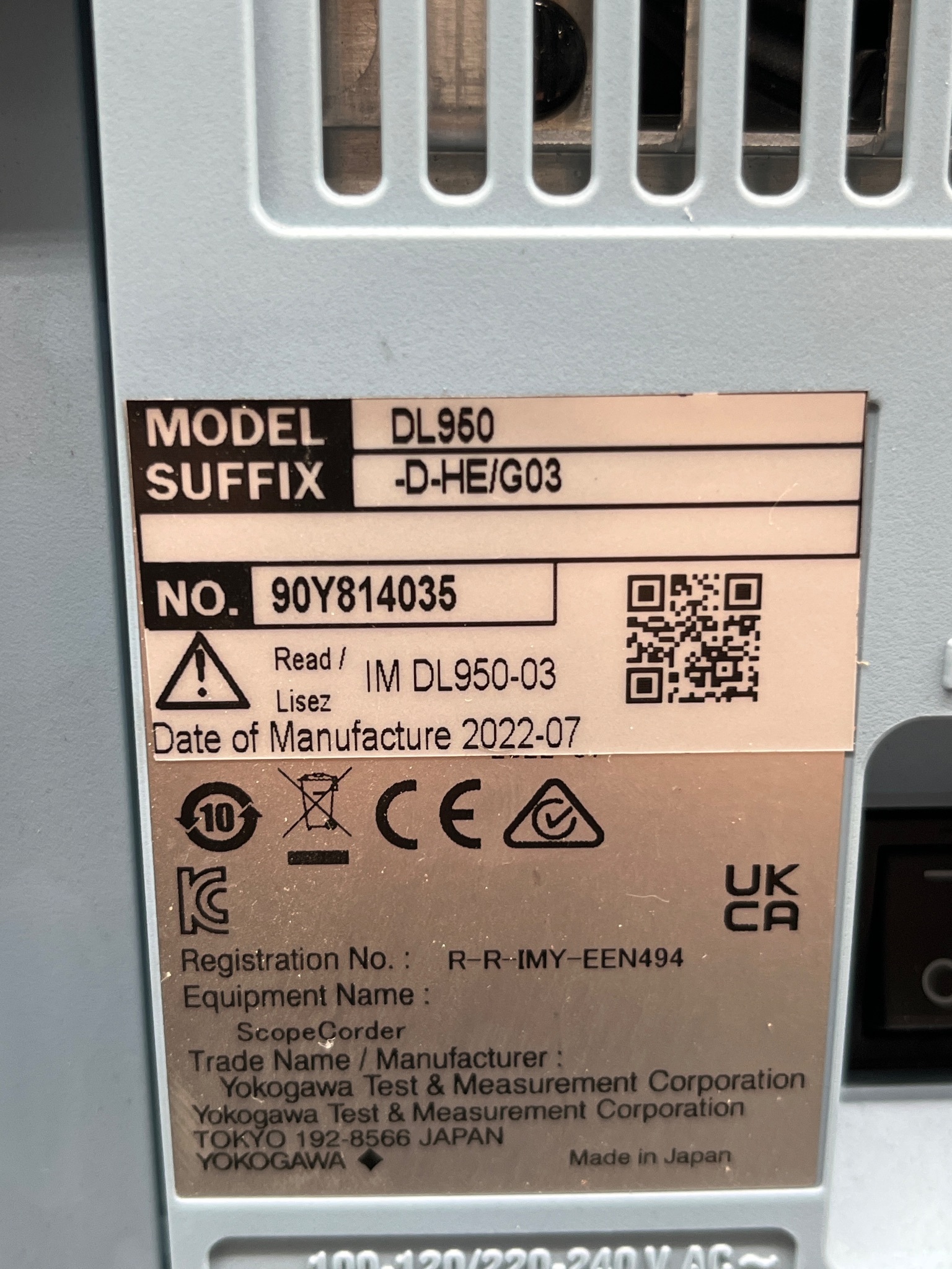 YOKOGAWA DL950 ScopeCorder Digital Oscilloscope Recorder USED 6