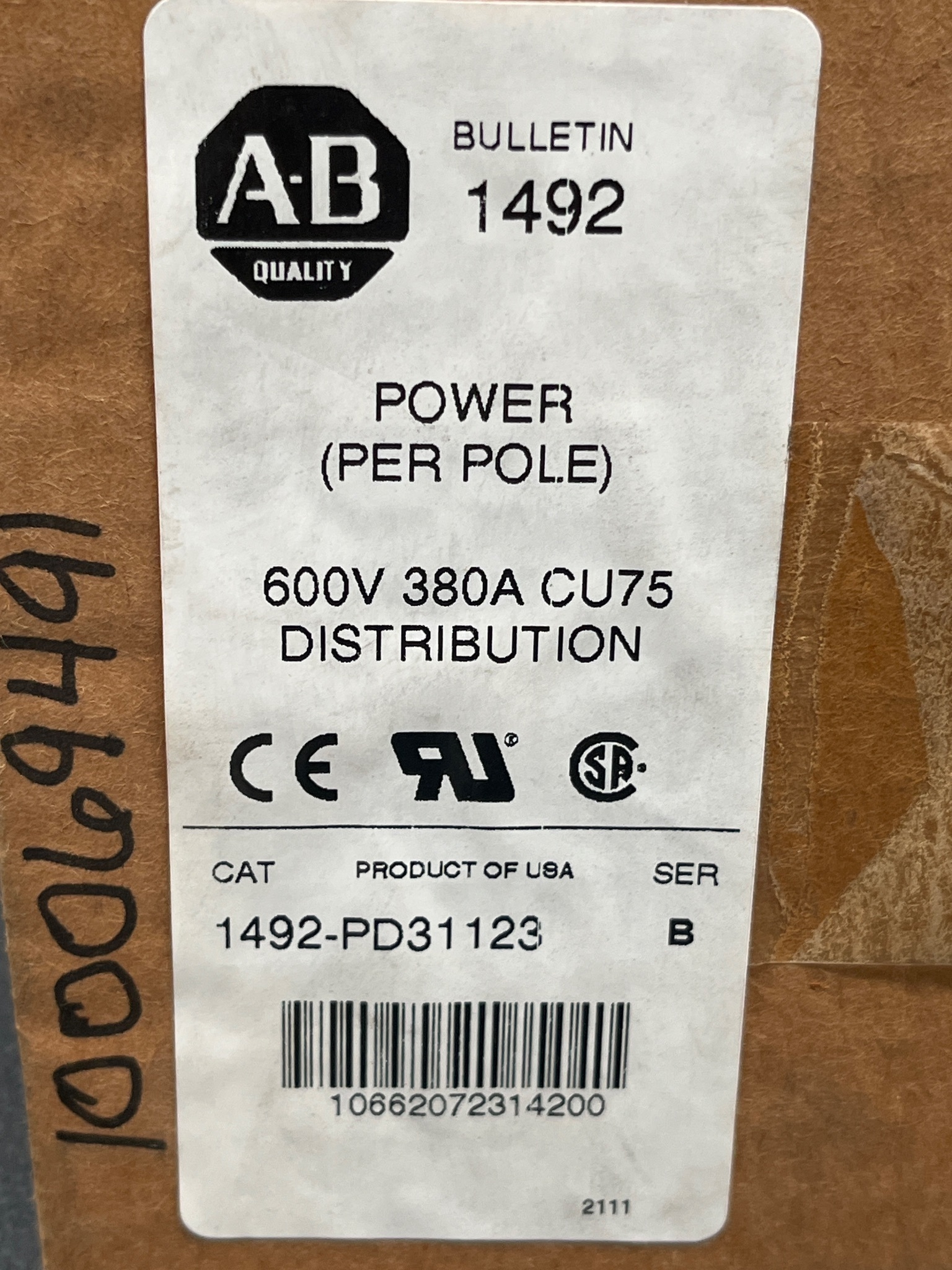 ALLEN BRADLEY 1492-PD31123 Power Distribution Block 600V 380A CU75 NEW 4