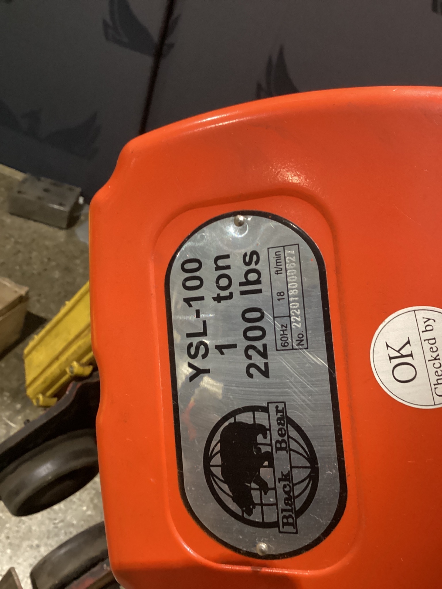 BLACK BEAR YSL-100 1-Ton Electric Chain Hoist USED 4