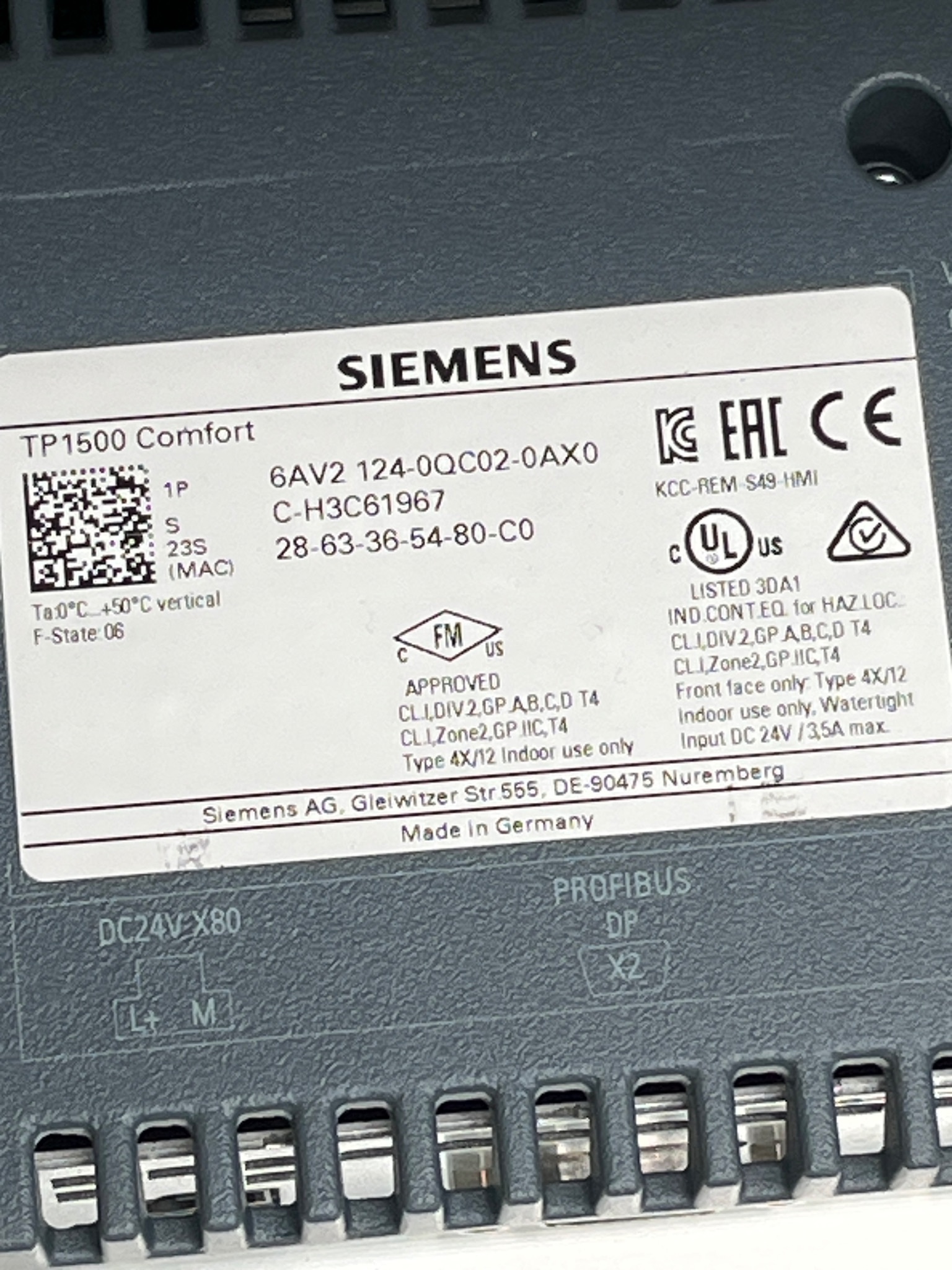 SIEMENS 6AV2 124-0QC02-0AX0 TP1500 Comfort Panel NEW 2