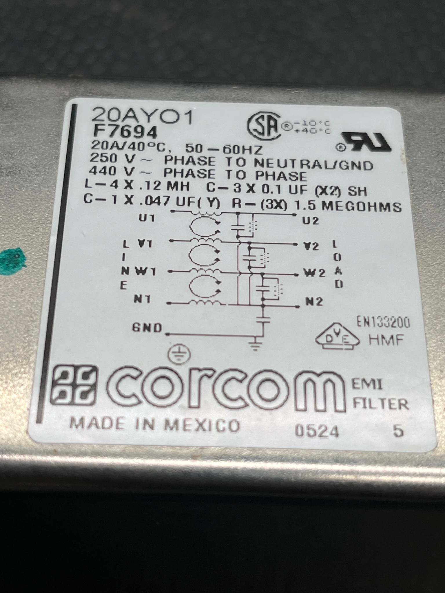 CORCOM 20AYO1 EMI Filter NEW 4