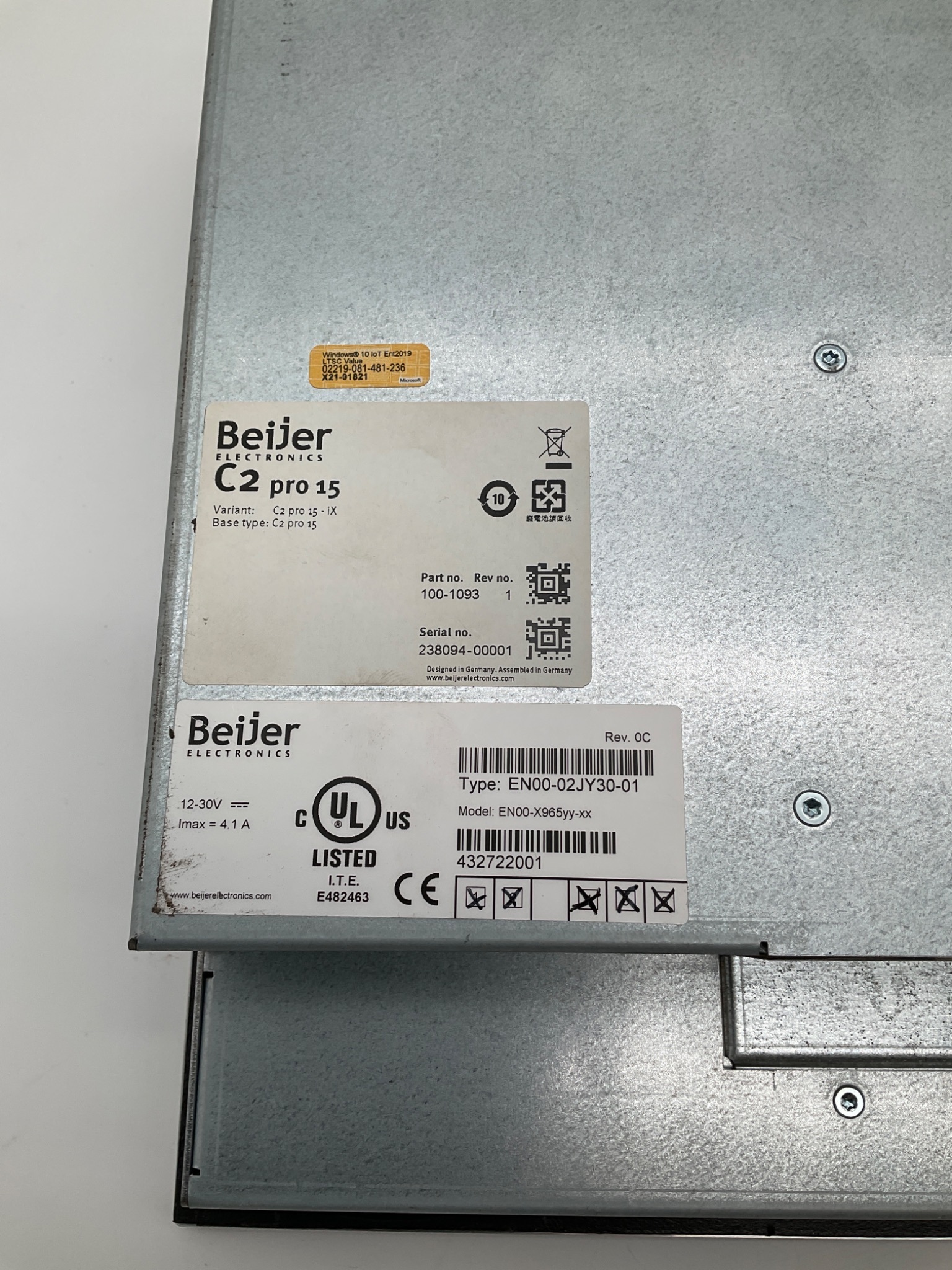 BEIJER ELECTRONICS EN00-02JY30-01 C2 Pro 15 HMI Panel USED 2