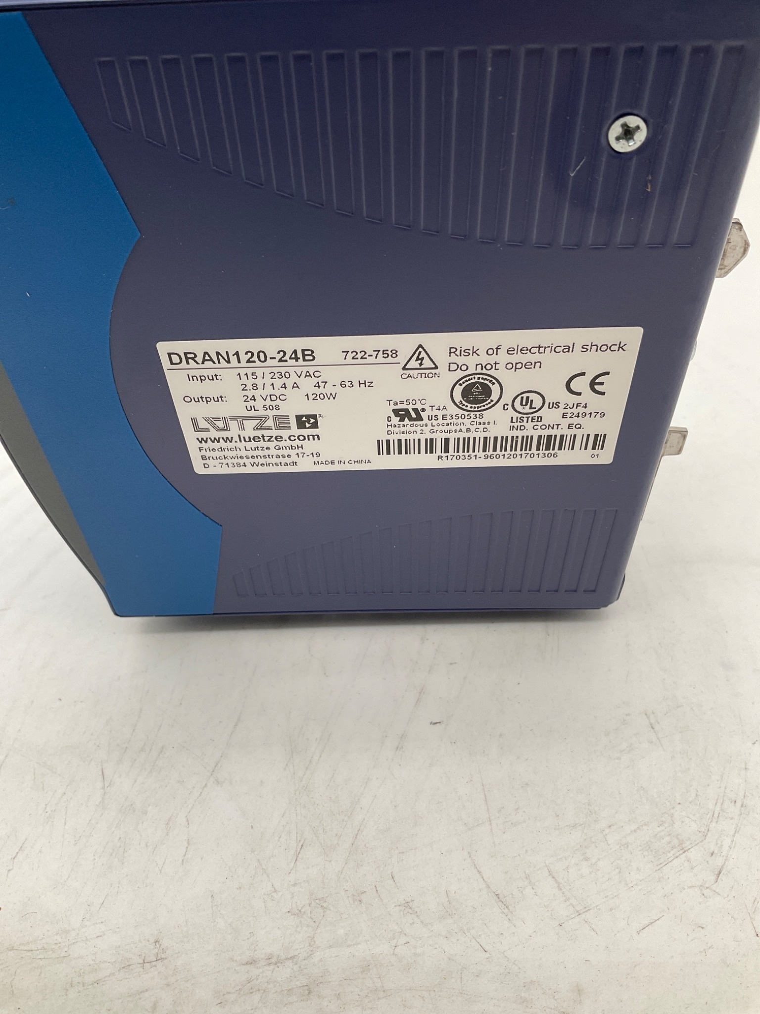 LUTZE DRAN120-24B DIN Rail Power Supply USED 3
