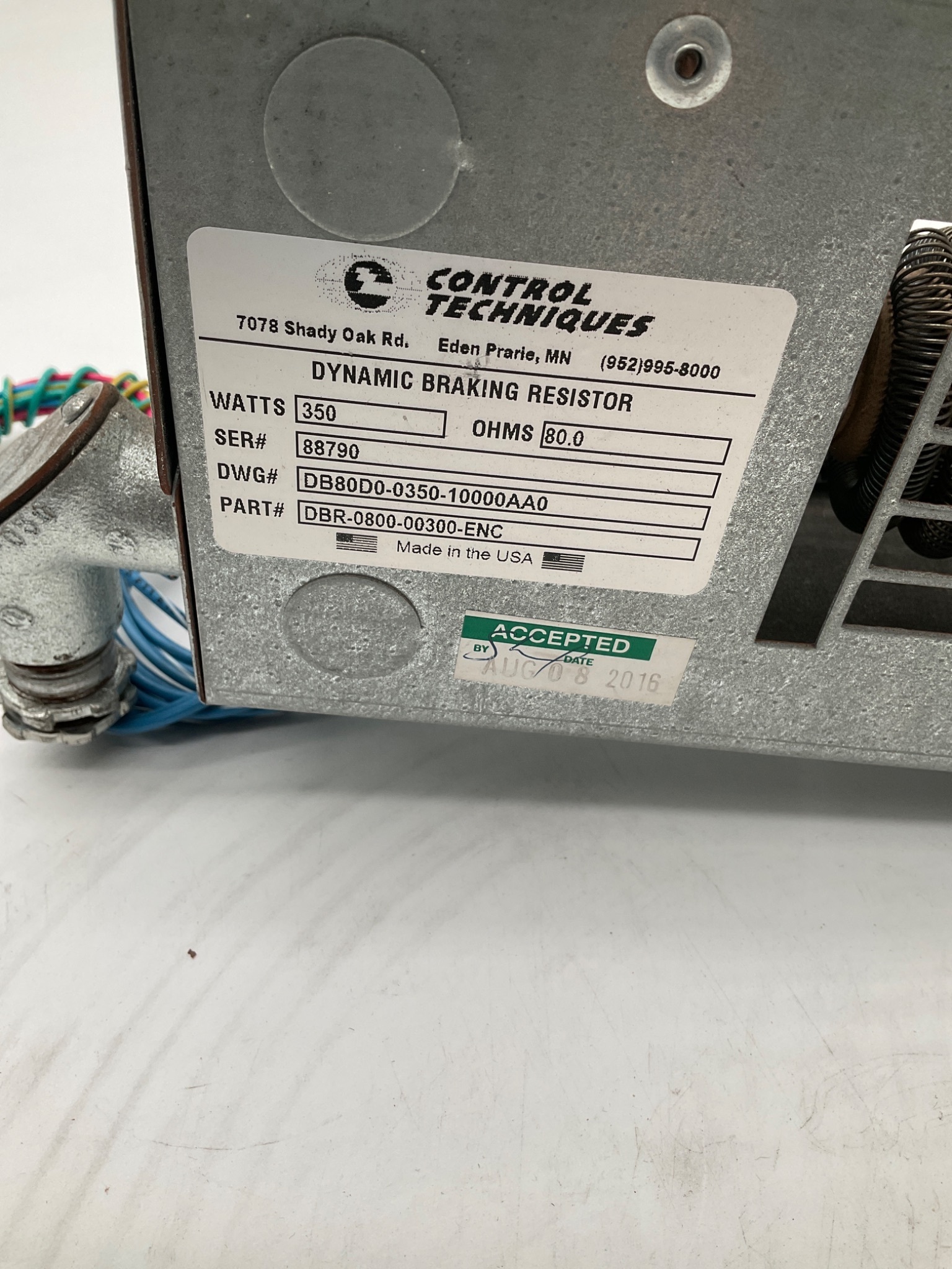 CONTROL TECHNIQUES DBR-0800-00300-ENC Dynamic Braking Resistor USED 3