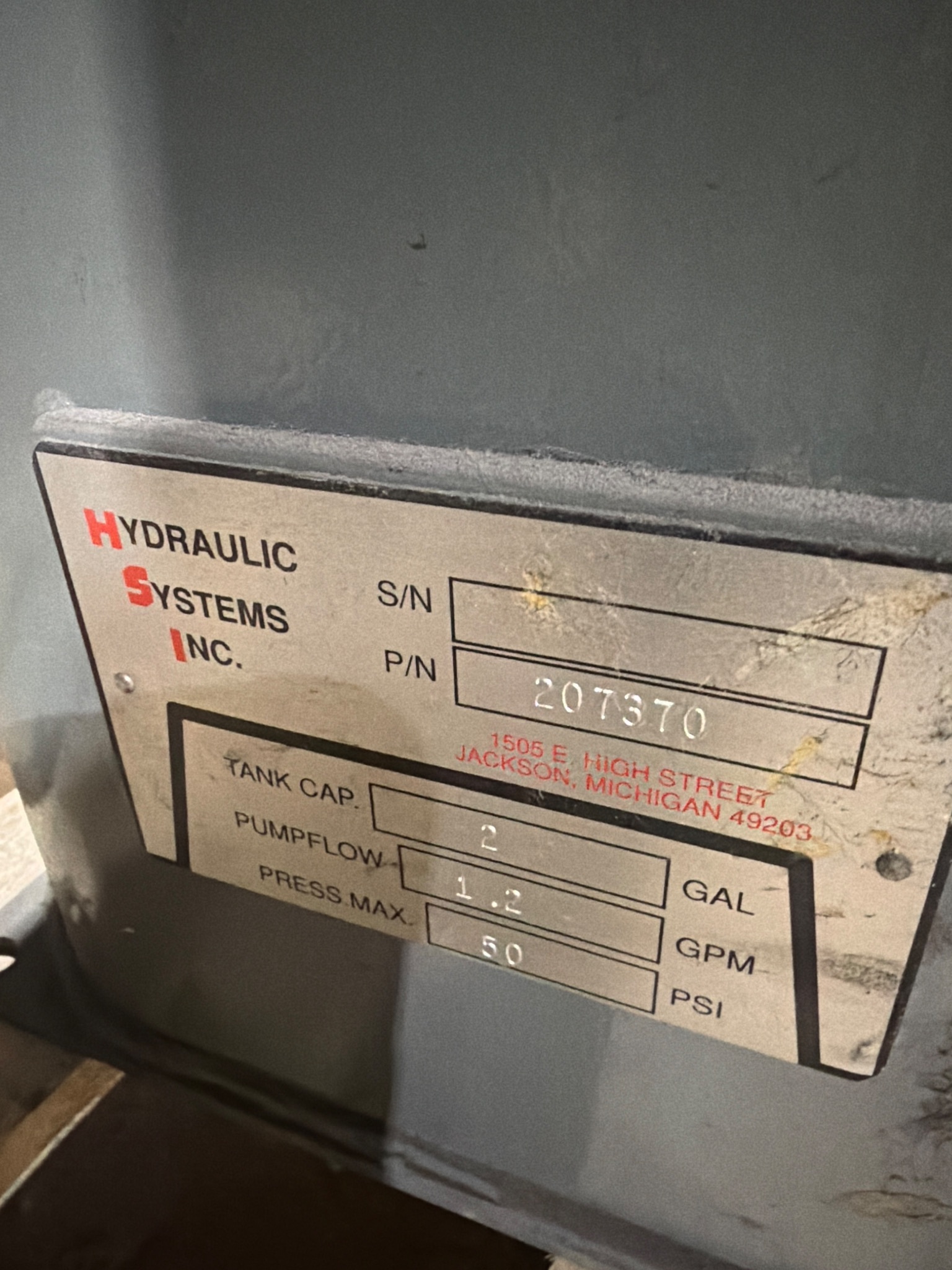 HSI 207370 Hydraulic Power Unit USED AS-IS 5