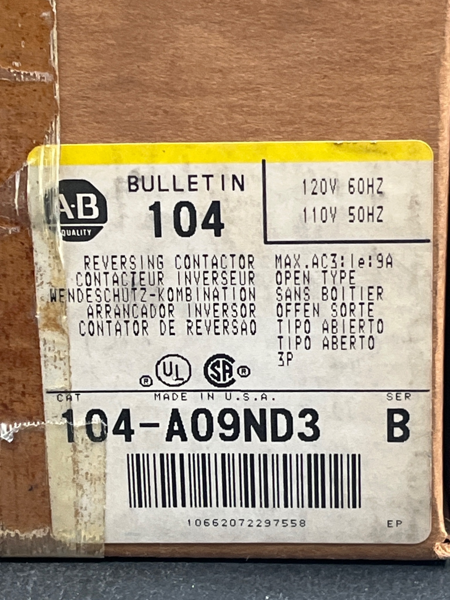 ALLEN BRADLEY 104-A09ND3 Reversing Contactor NEW 4