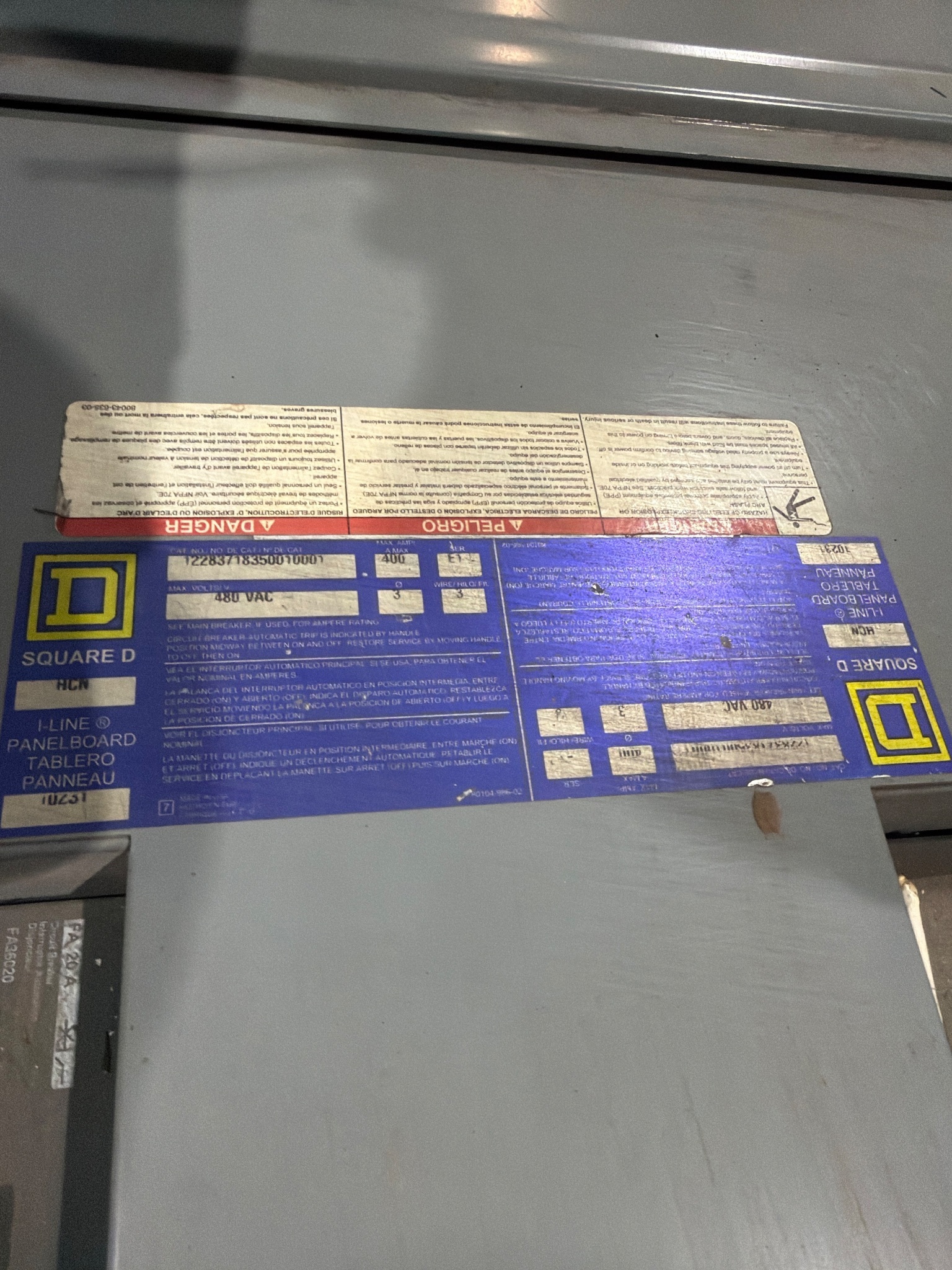 SQUARE D HCN 400A I-Line Panelboard 480VAC 3-Wire USED 4