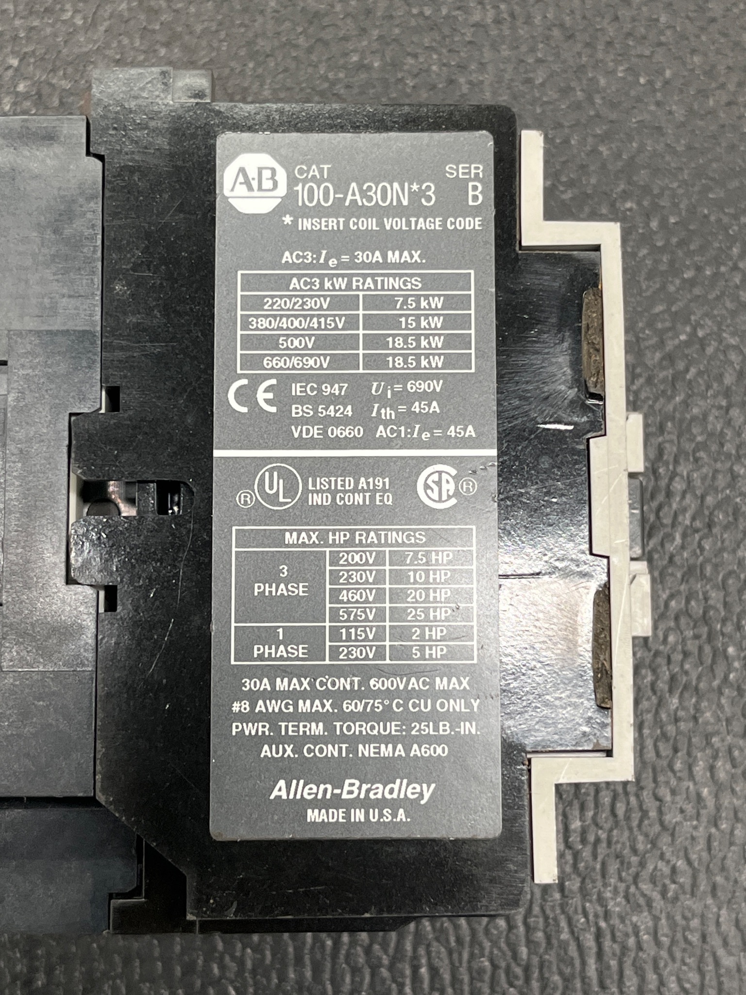ALLEN BRADLEY 100-A30N*3 IEC Contactor USED 4