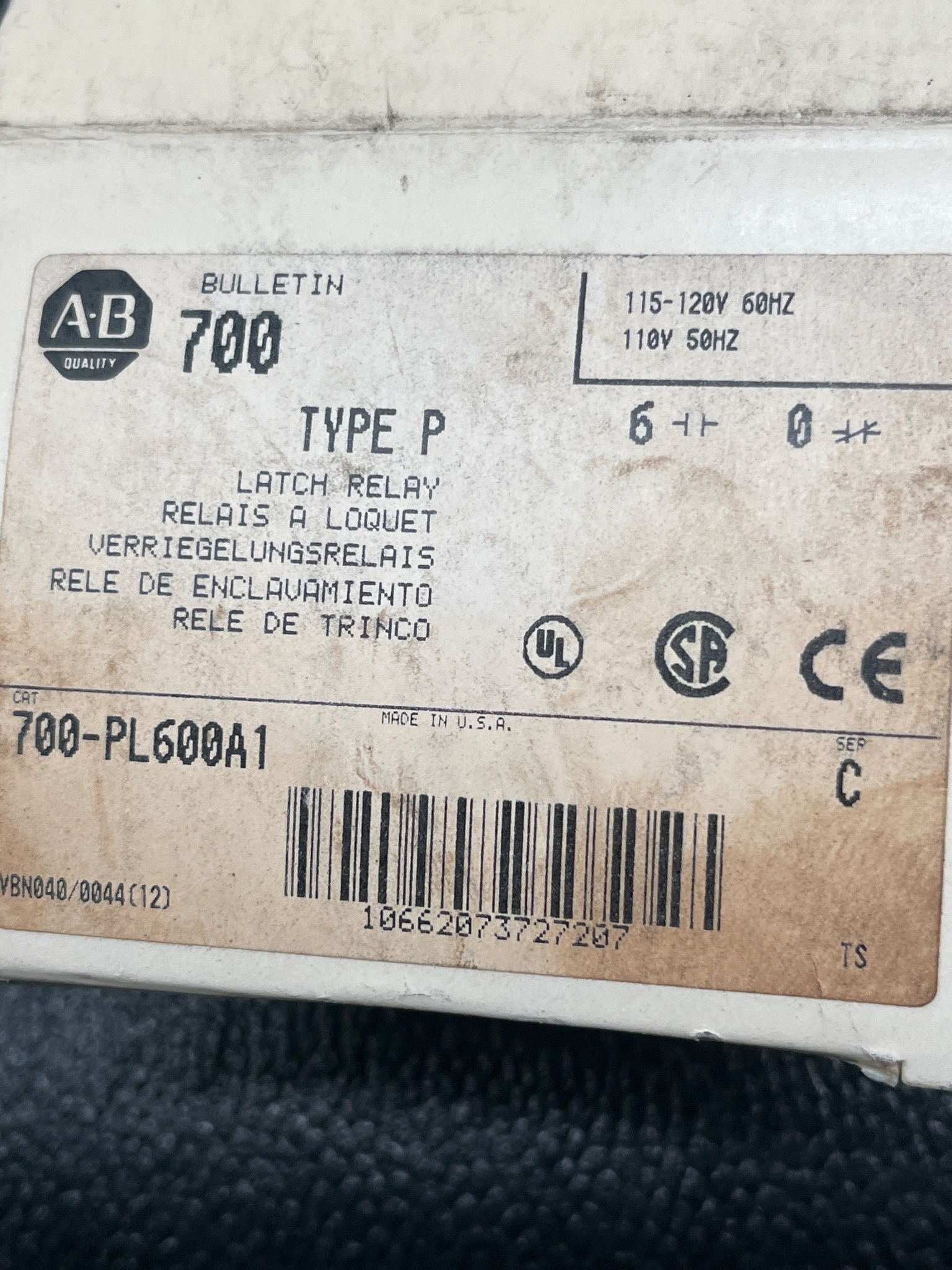 ALLEN BRADLEY 700-PL600A1 Type P Latch Relay NEW 6