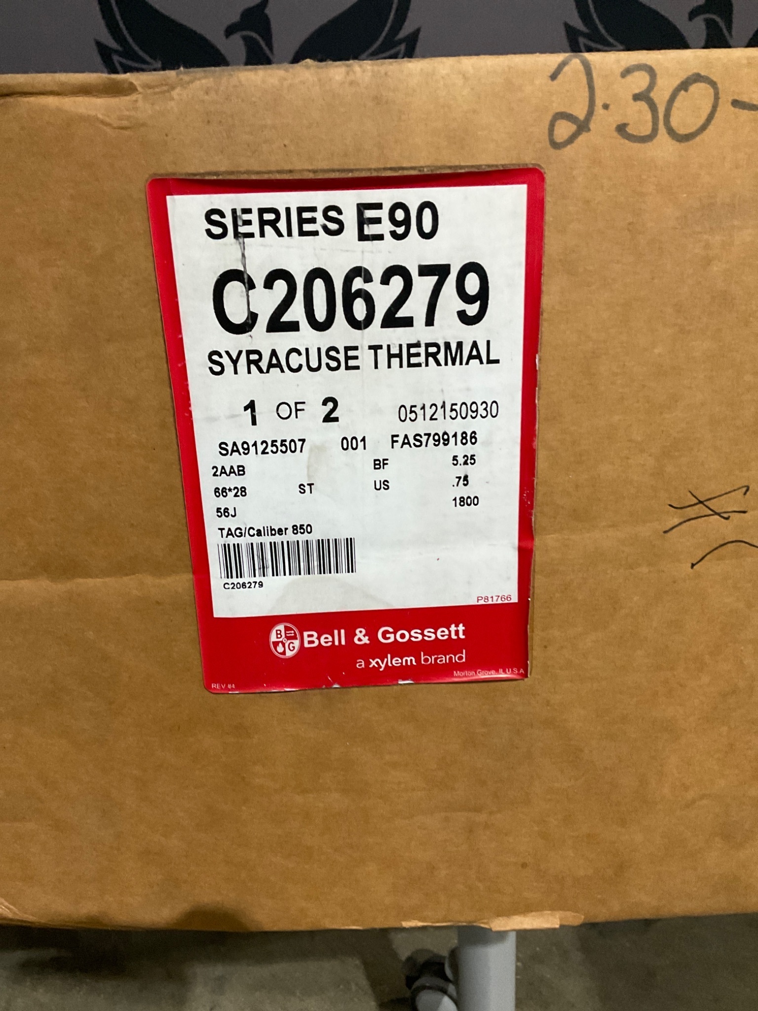 BELL & GOSSETT C206279 SERIES E90 CIRCULATOR PUMP 3/4 HP USED 0
