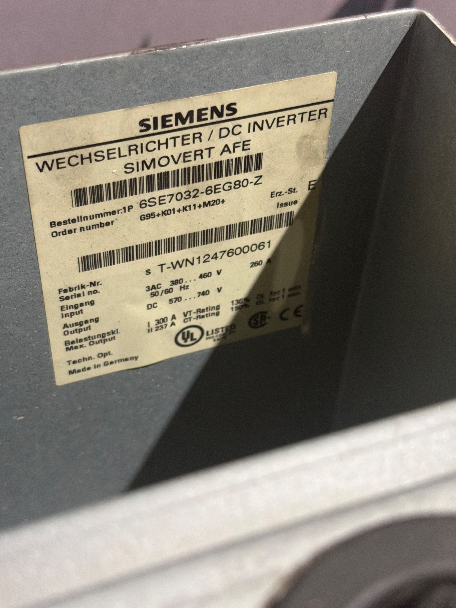 SIEMENS 6SE7032-6EG80-Z SIMOVERT AFE DC Inverter USED 7