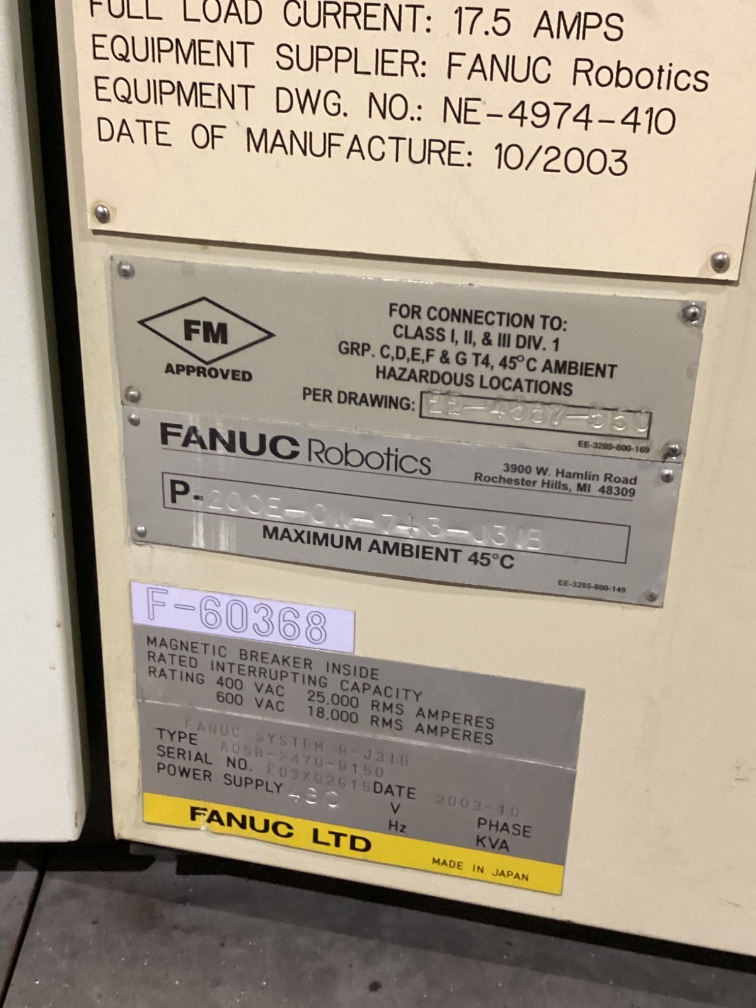FANUC A05B-2470-B150 RJ3ib ROBOT CONTROLLER CABINET USED 4