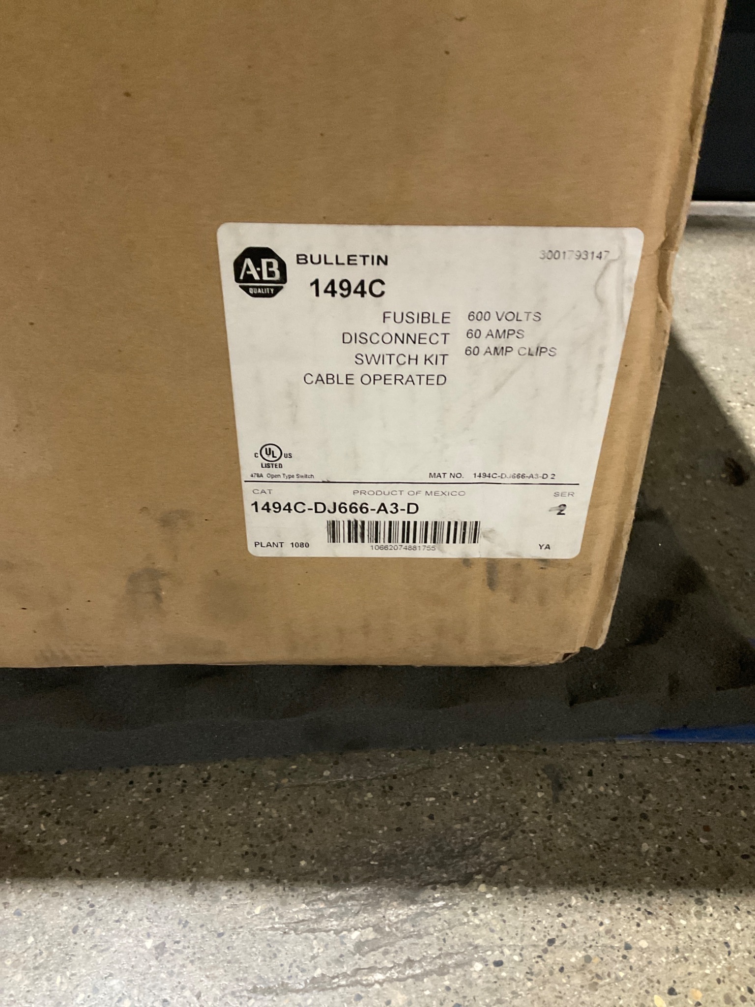 ALLEN BRADLEY 1494C-DJ666-A3-D Fusible Disconnect Switch Kit 600V 60A NEW 2