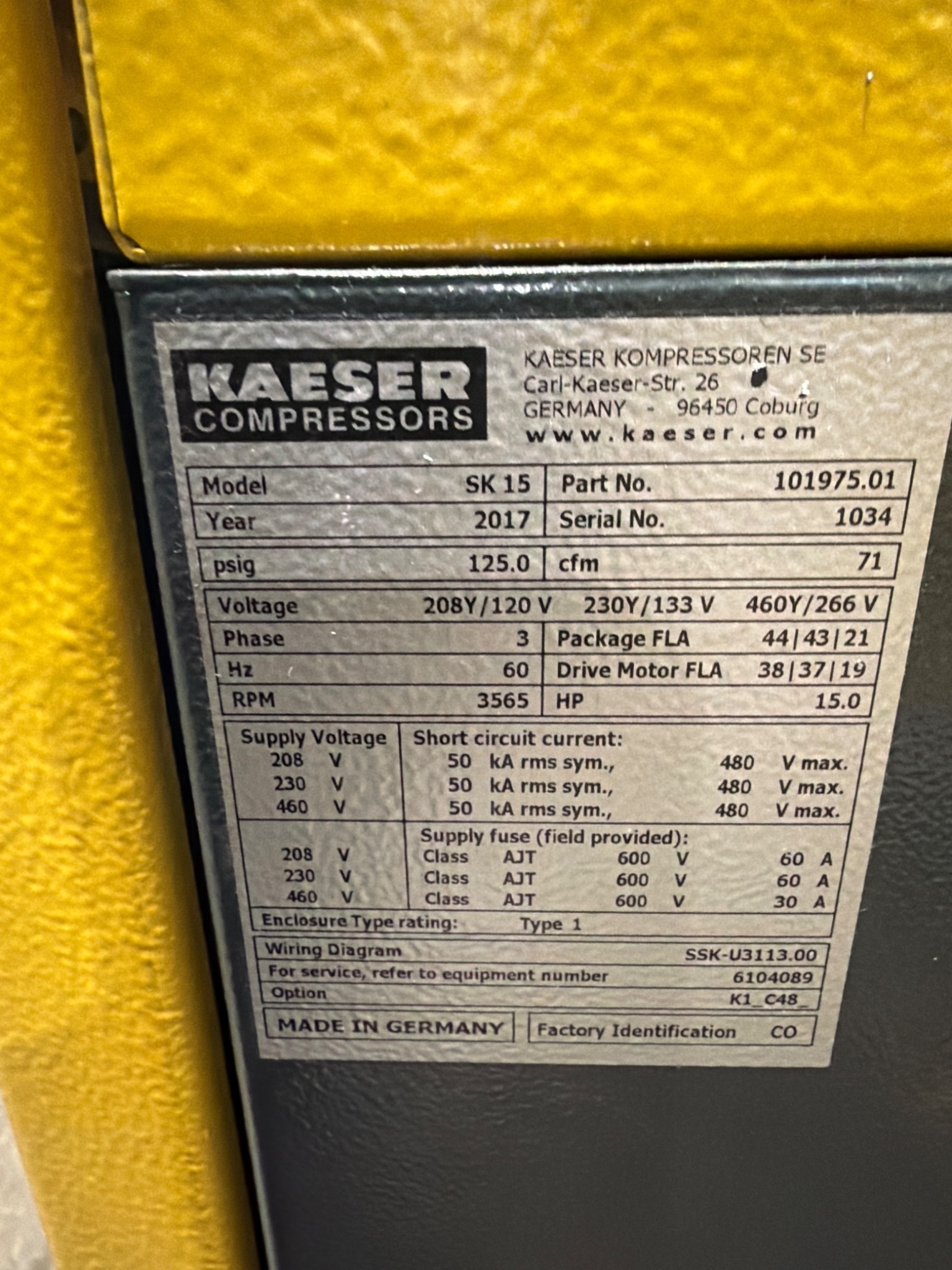 2017 KAESER SK 15 15HP Rotary Screw Compressor USED 4
