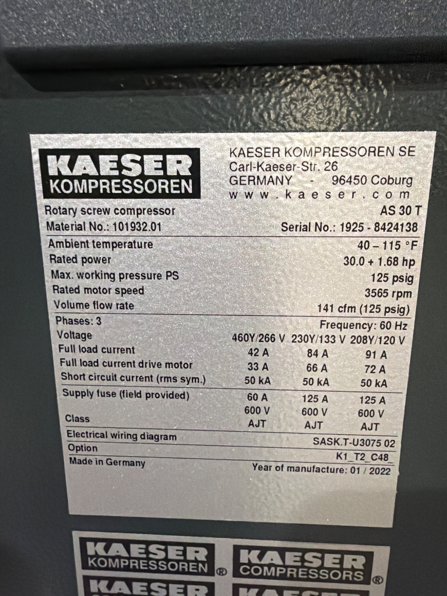 2022 KAESER AS 30T 30HP Rotary Screw Compressor w/ ABT 40 Dryer USED 8
