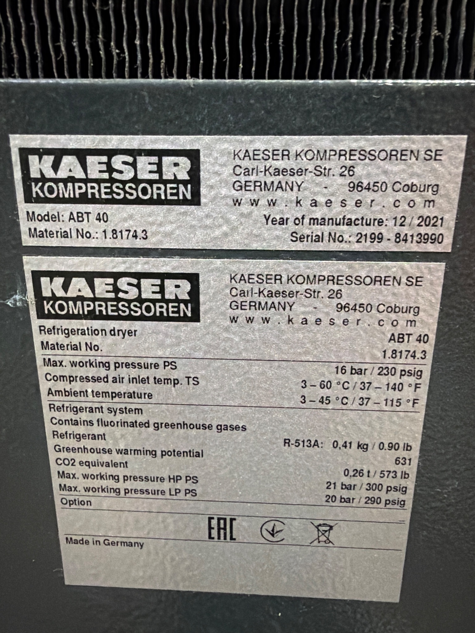 2022 KAESER AS 30T 30HP Rotary Screw Compressor w/ ABT 40 Dryer USED 9
