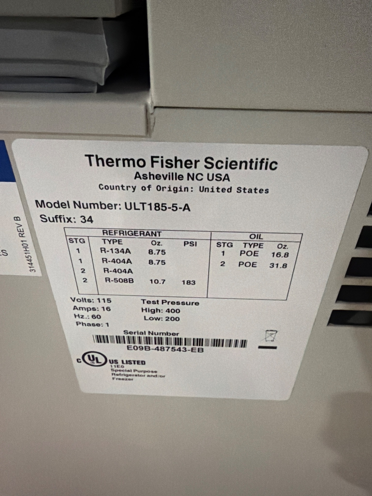 Thermo Fisher Scientific ULT185-5-A Ultra-Low Temperature Freezer USED 6