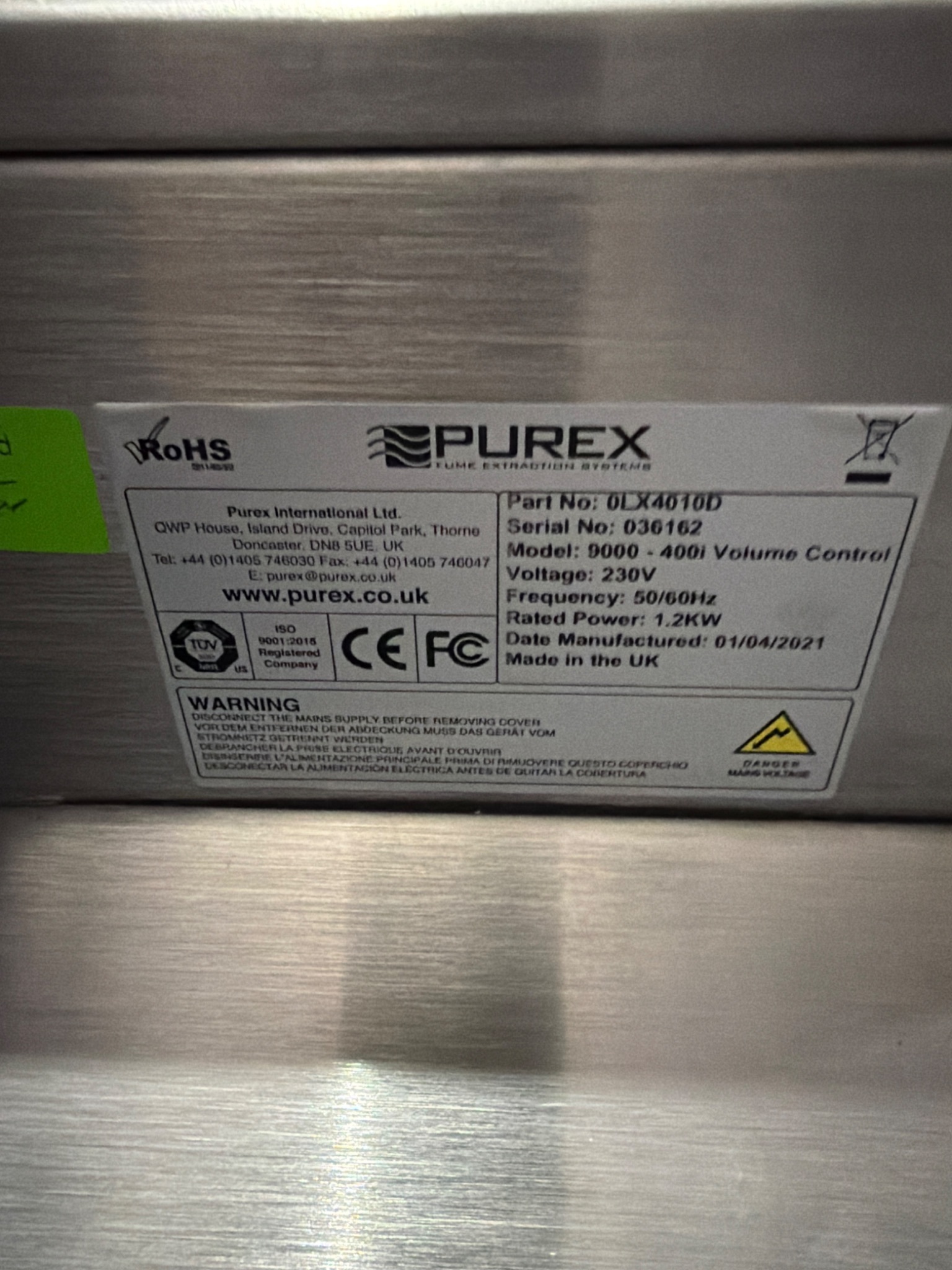 PUREX 0LX4010D 400i Digital Fume Extraction Unit 230V USED 4