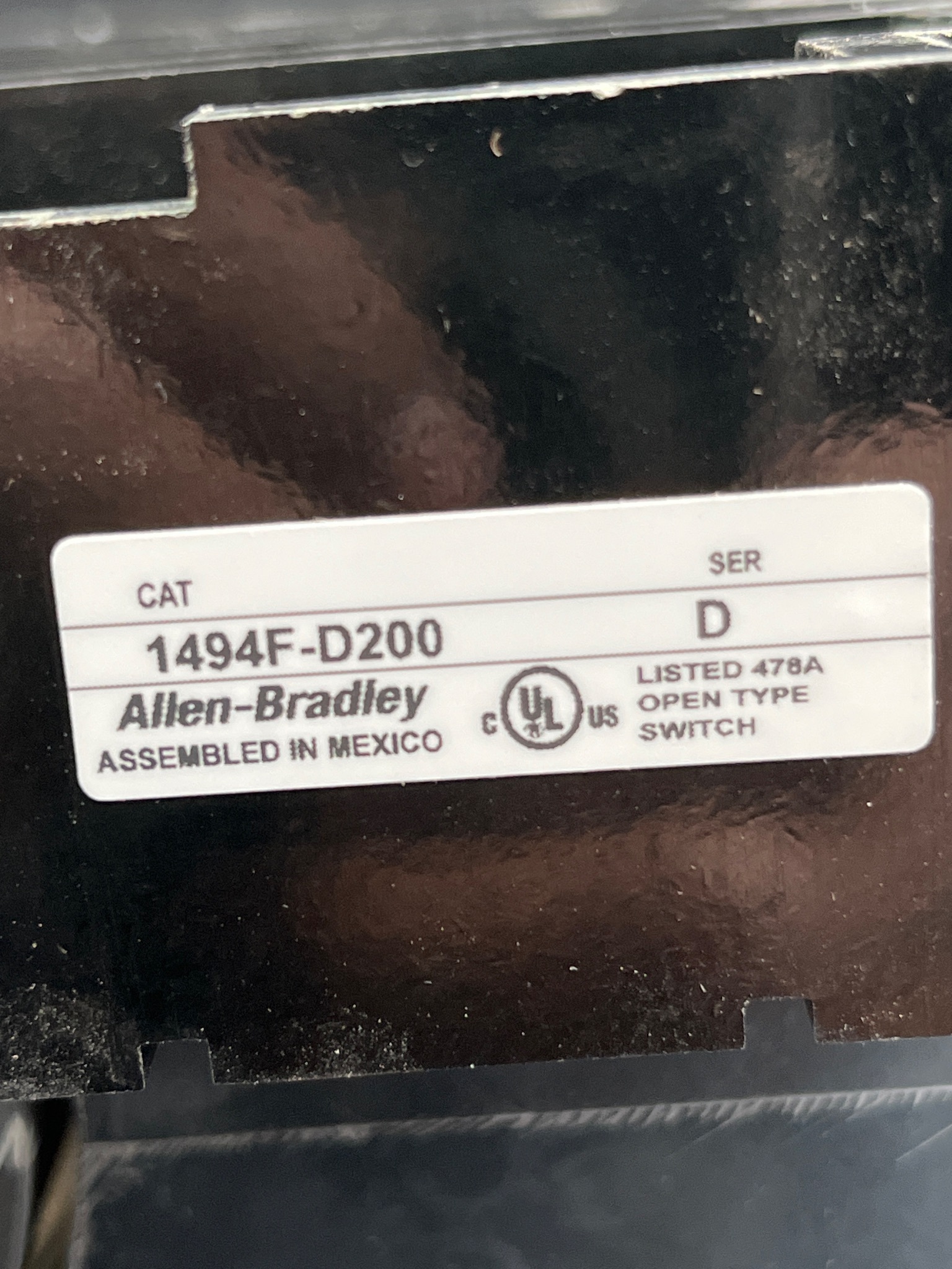 ALLEN BRADLEY 1494F-D200 Fusible Disconnect Switch USED 5