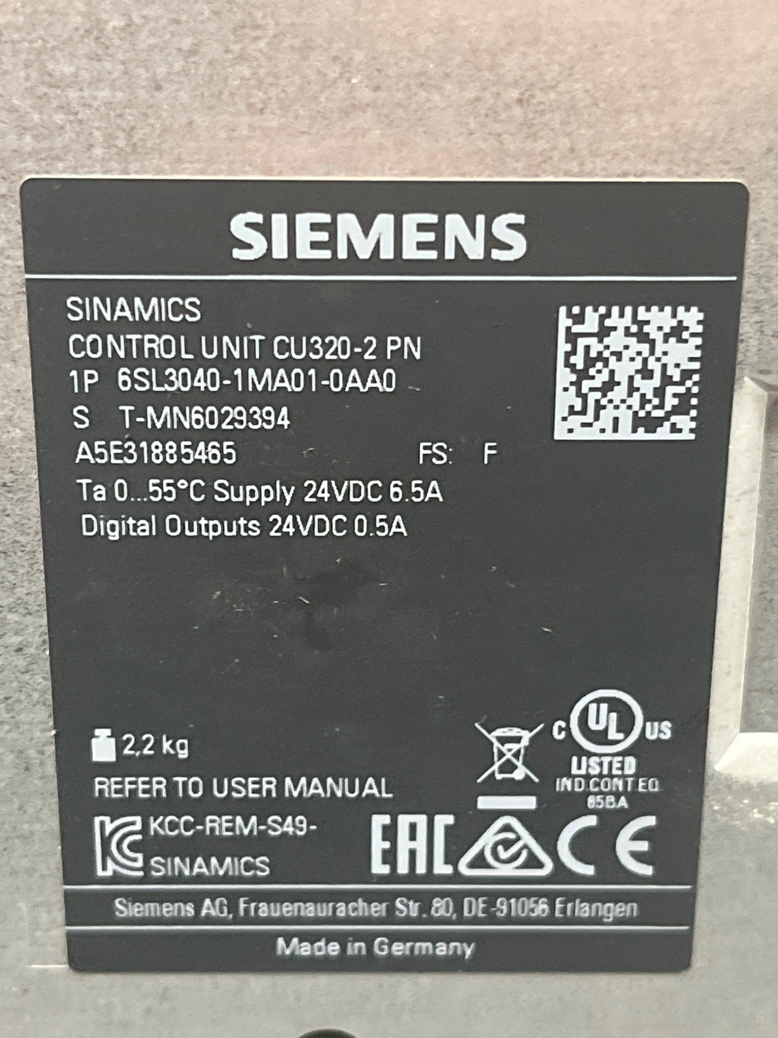 SIEMENS 6SL3040-1MA01-0AA0 SINAMICS Control Module USED 7