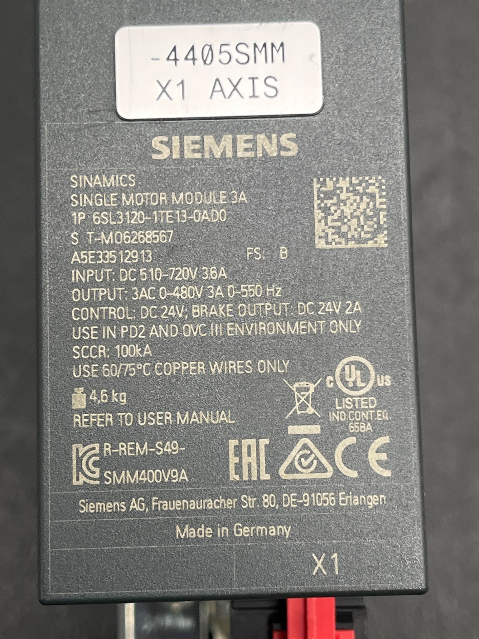 SIEMENS 6SL3120-1TE13-0AD0 SINAMICS Single Motor Module USED 5
