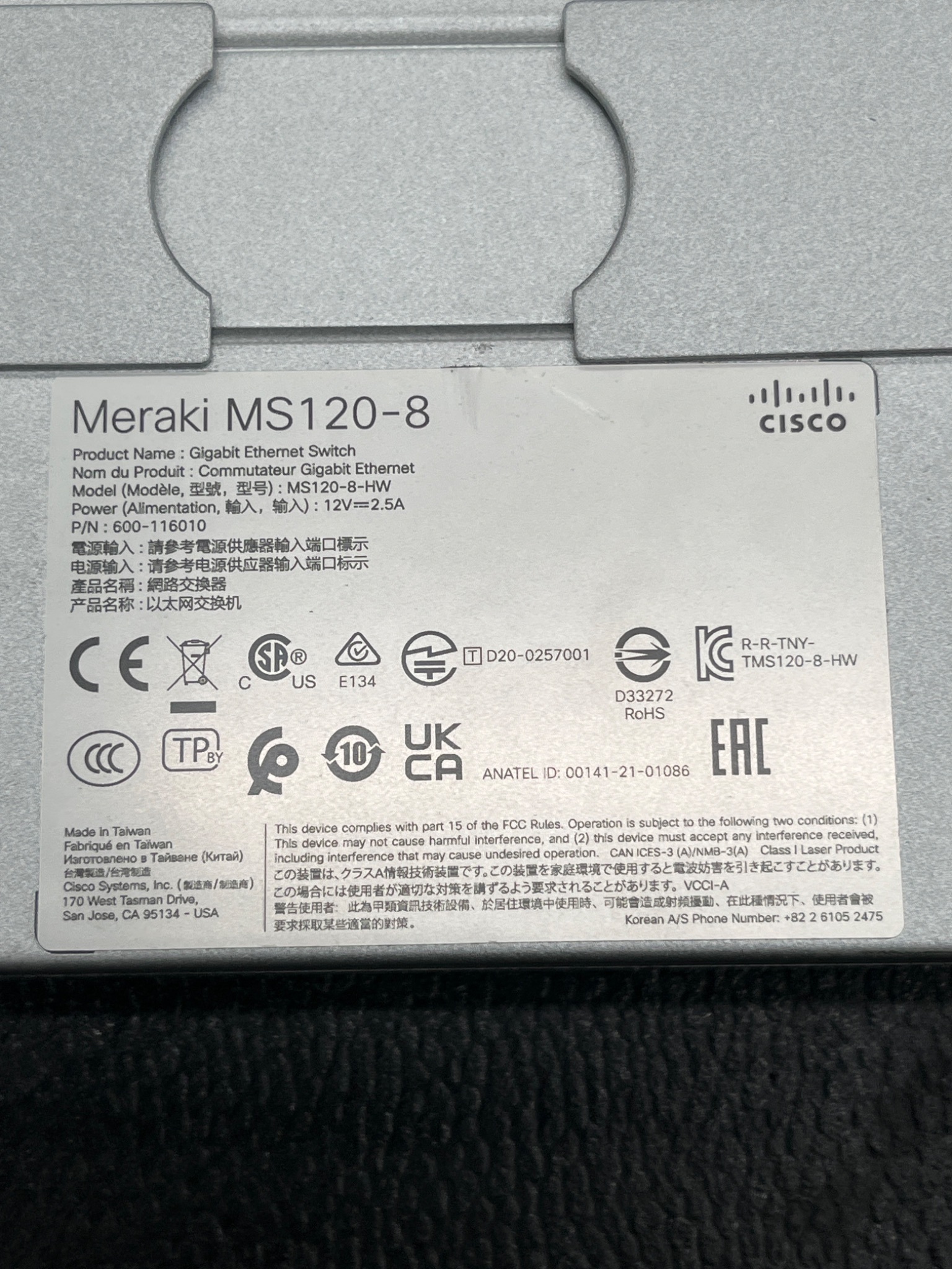 CISCO Meraki MS120-8 8-Port Gigabit Ethernet Switch USED 5