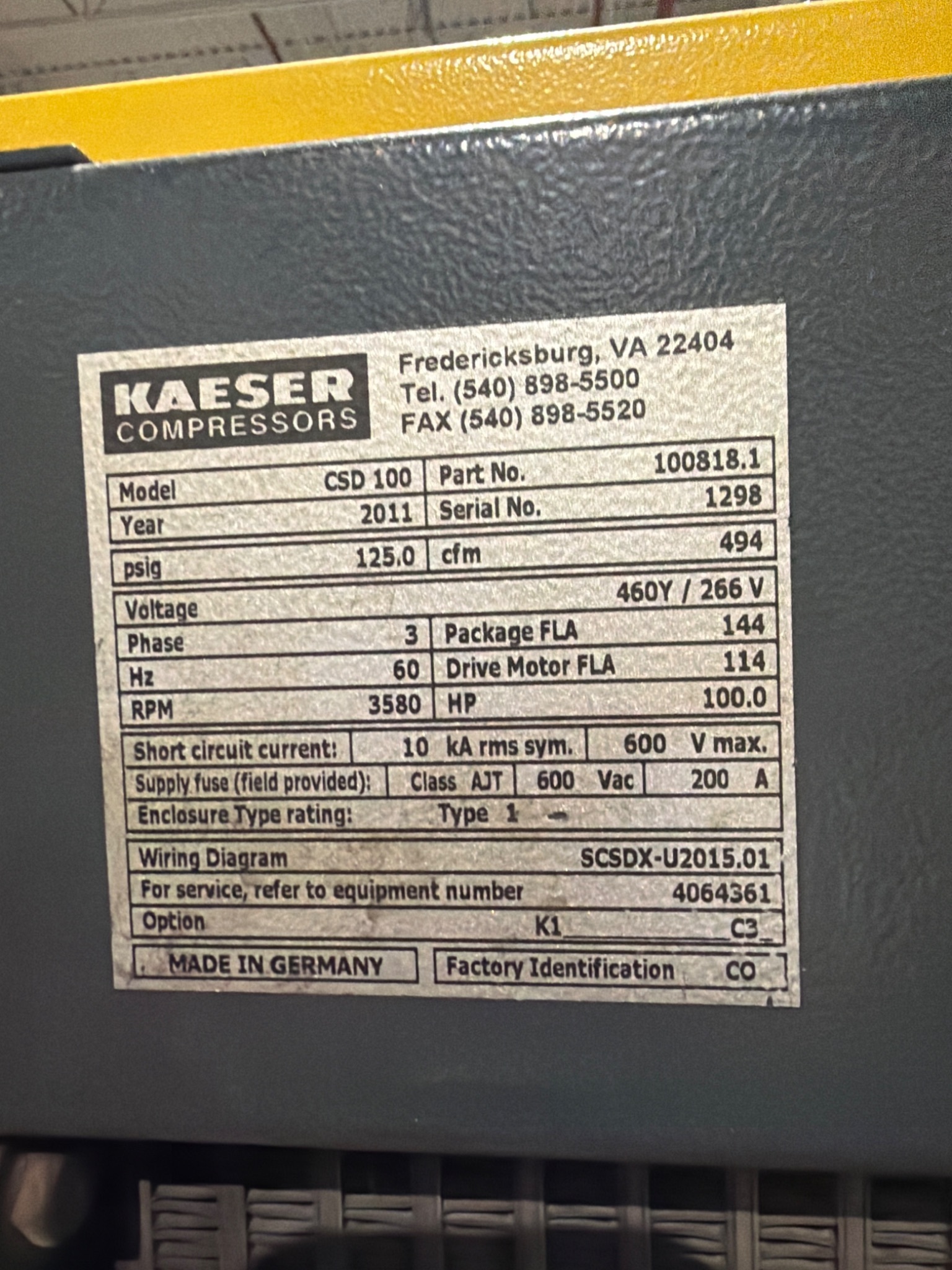 KAESER CSD 100 100HP Rotary Screw Compressor USED 5