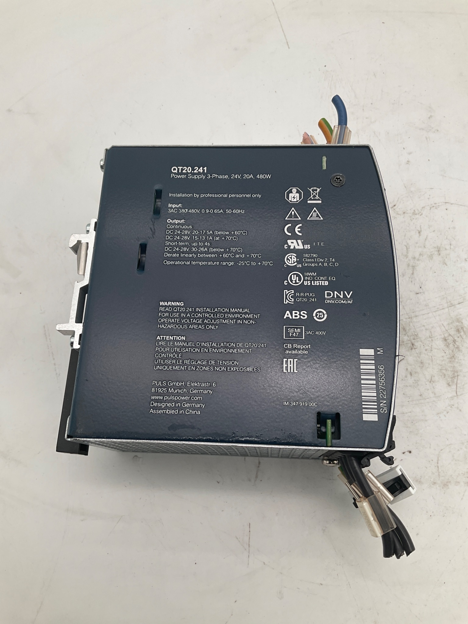PULS QT20.241 24V 3-Phase DIN Rail Power Supply 480W USED 3
