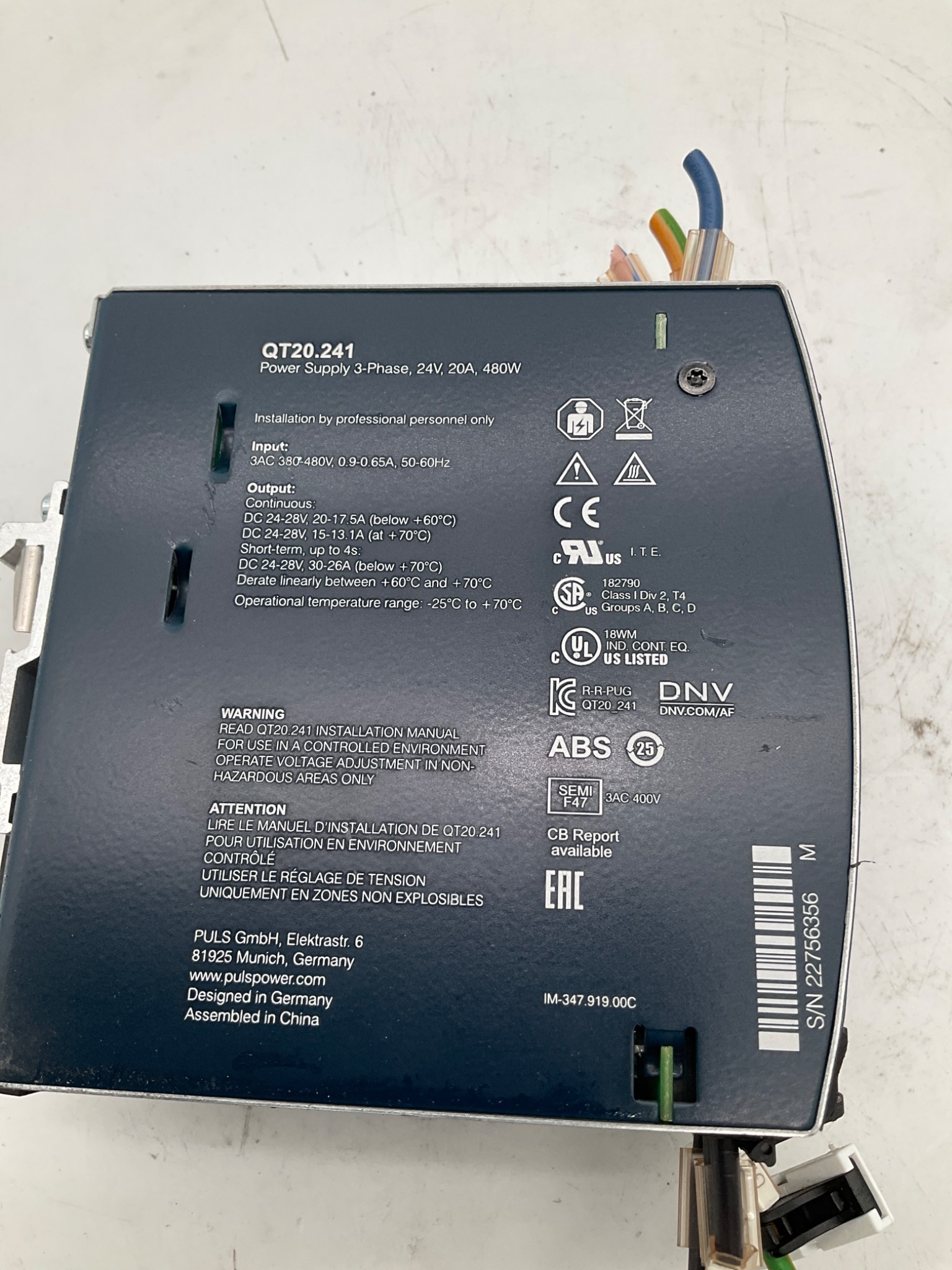 PULS QT20.241 24V 3-Phase DIN Rail Power Supply 480W USED 4