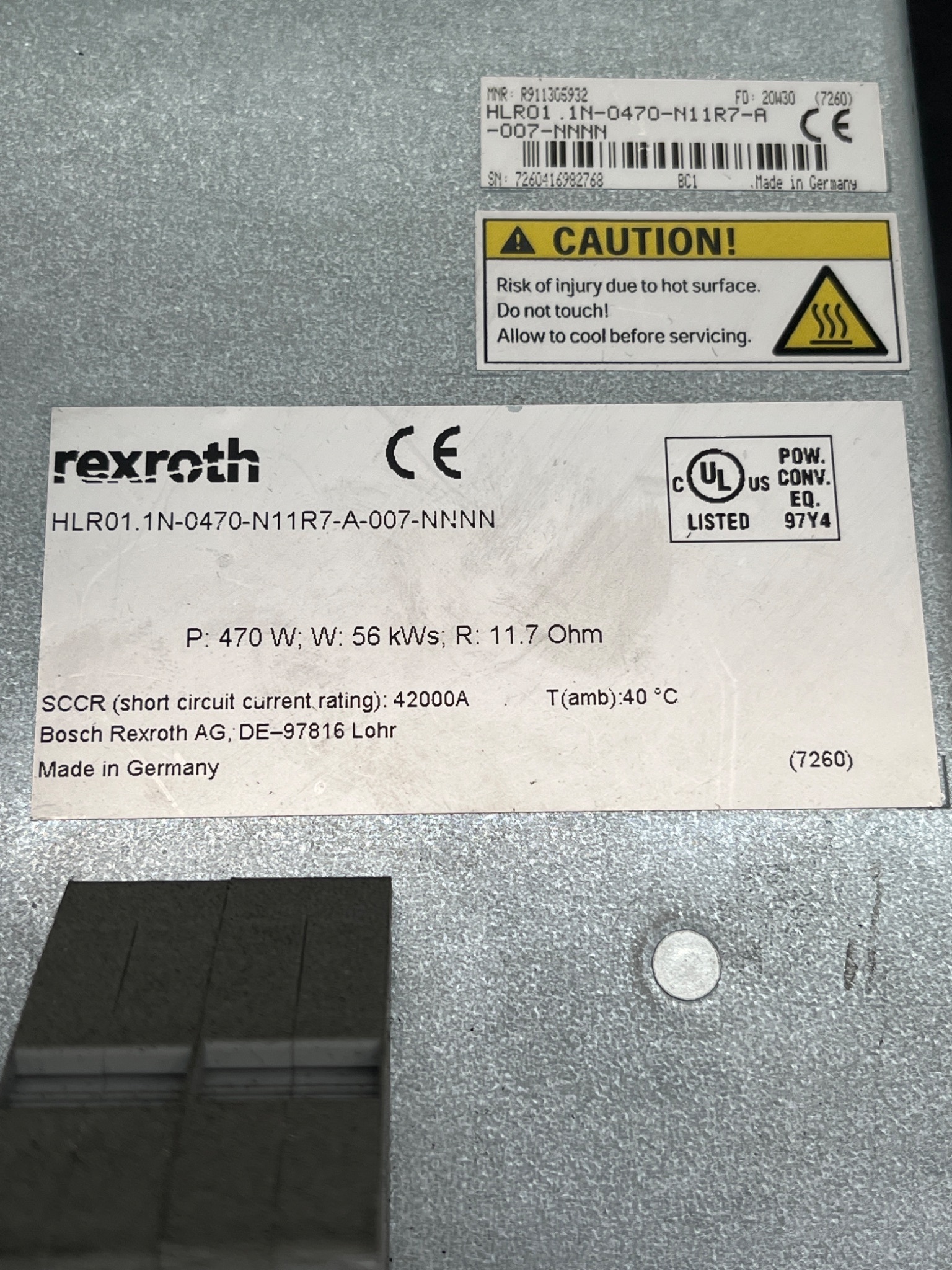 REXROTH HLR01.1N‑0470‑N11R7‑A‑007‑NNNN Braking Resistor USED 6