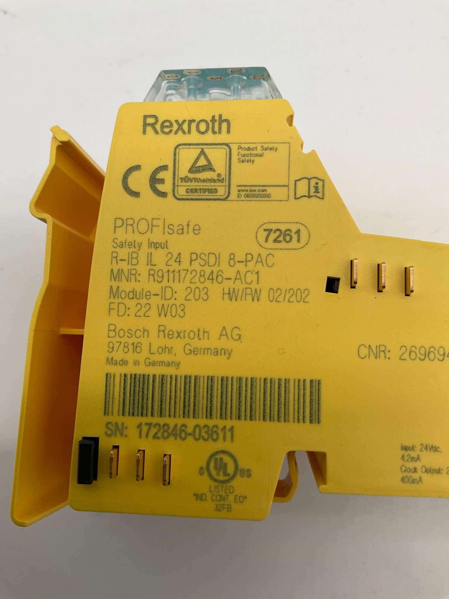 REXROTH R‑IB IL 24 PSDI 8‑PAC Safety Input Module R911172846‑AC1 USED 4
