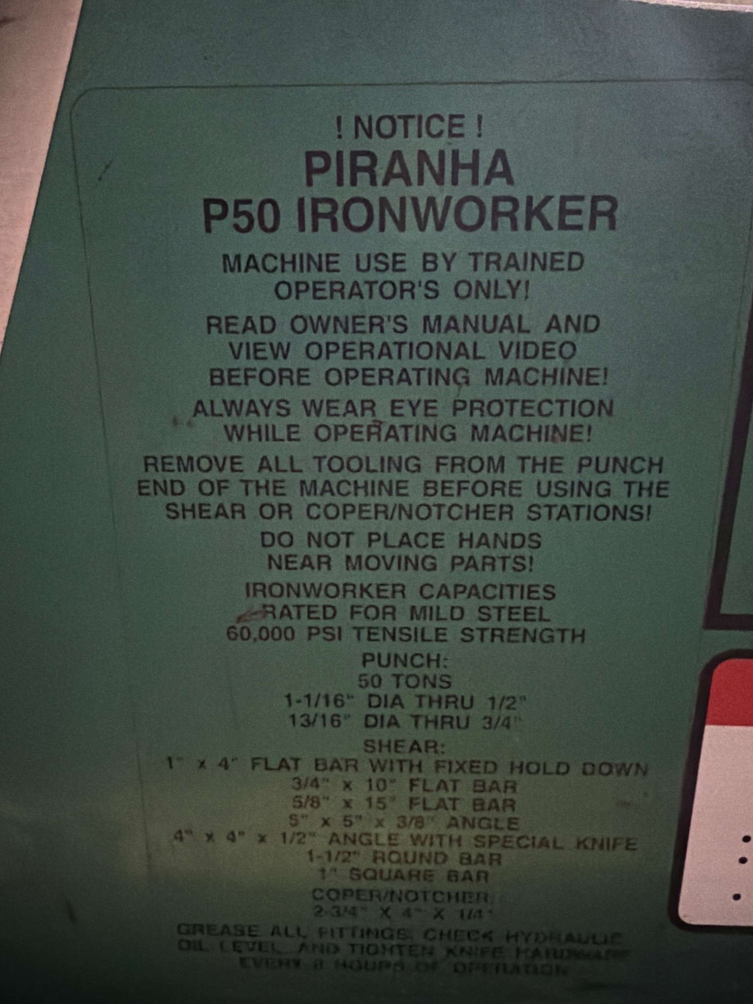 PIRANHA P50 50 Ton Hydraulic Ironworker w/ Tooling USED 4