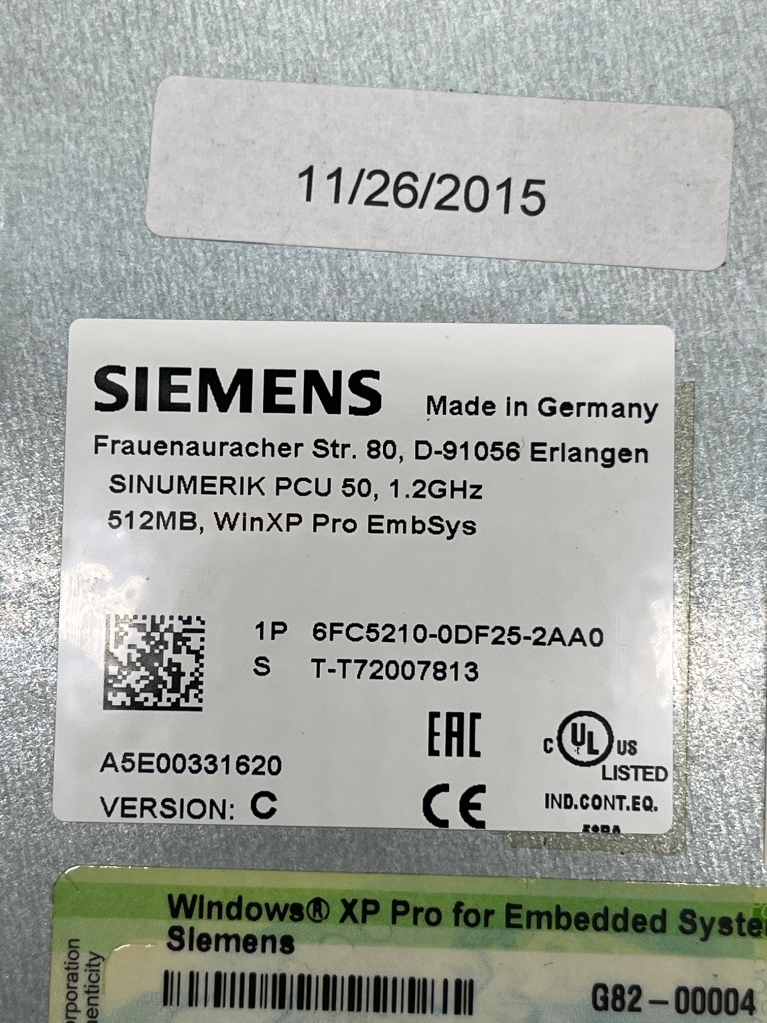 SIEMENS 6FC5210‑0DF25‑2AA0 SINUMERIK PCU 50 1.2GHz HMI USED 5