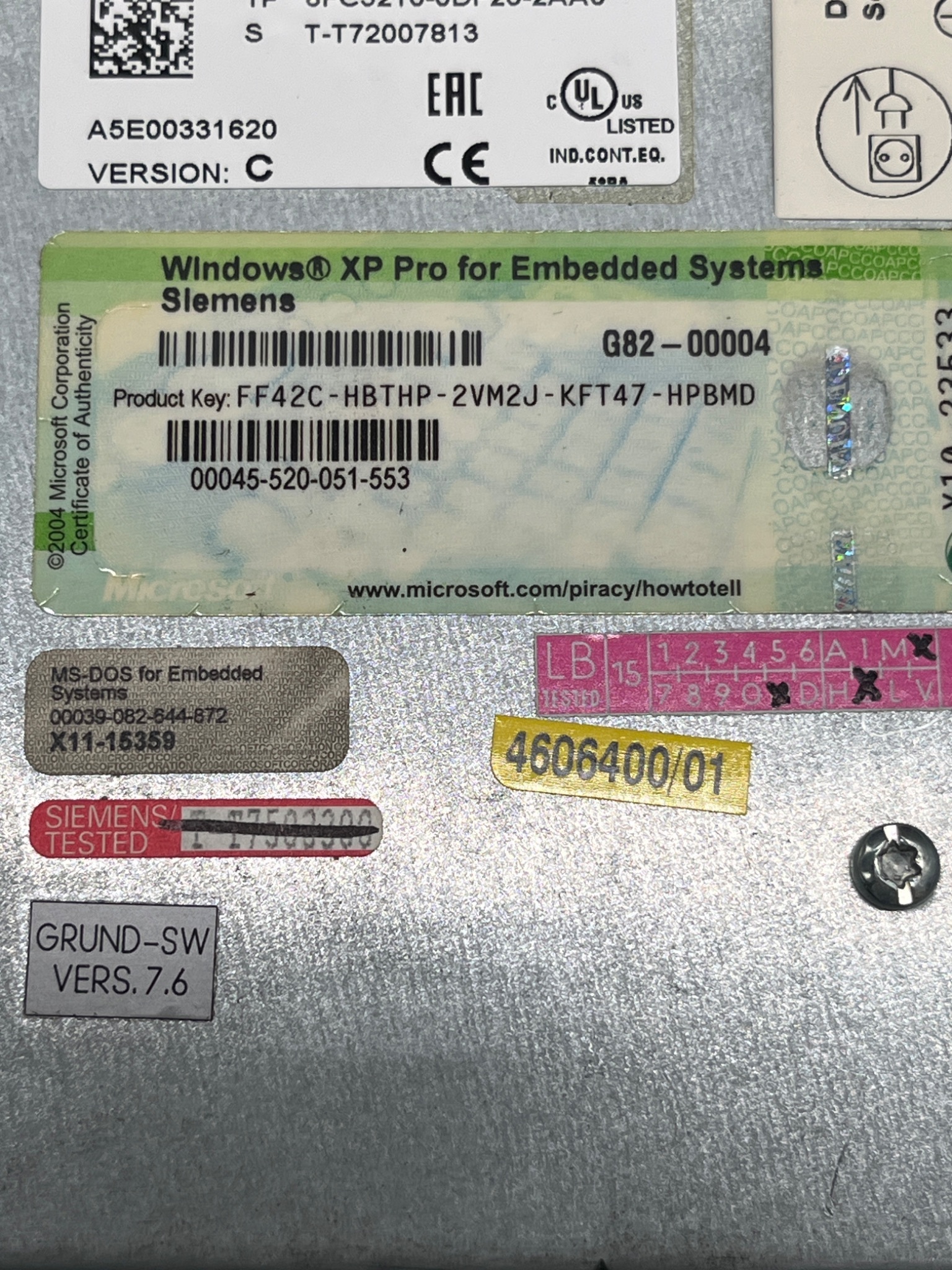 SIEMENS 6FC5210‑0DF25‑2AA0 SINUMERIK PCU 50 1.2GHz HMI USED 6