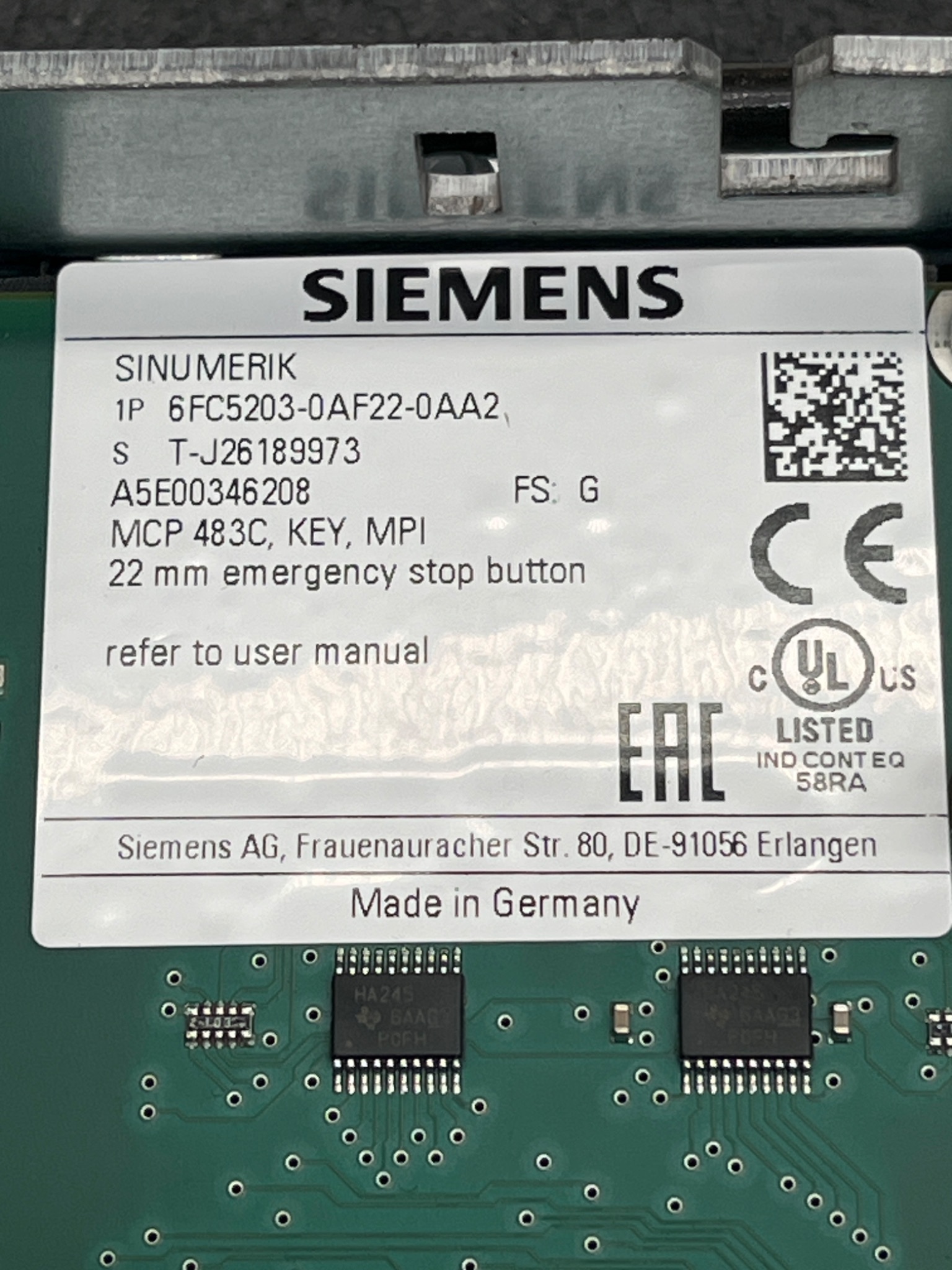 SIEMENS 6FC5203‑0AF22‑0AA2 SINUMERIK KEY MPI USED 11