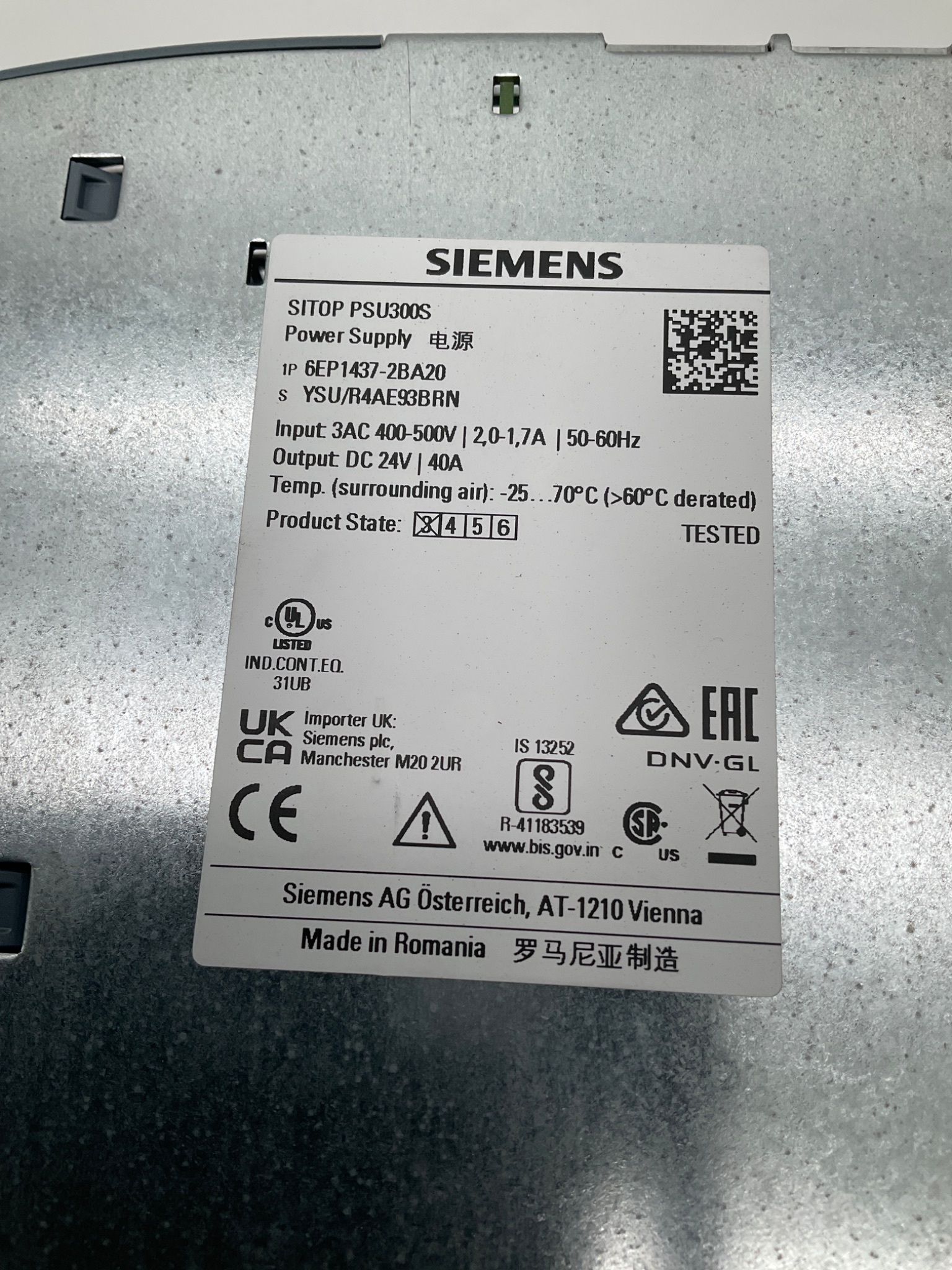 SIEMENS 6EP1437‑2BA20 SITOP PSU300S Power Supply USED 2