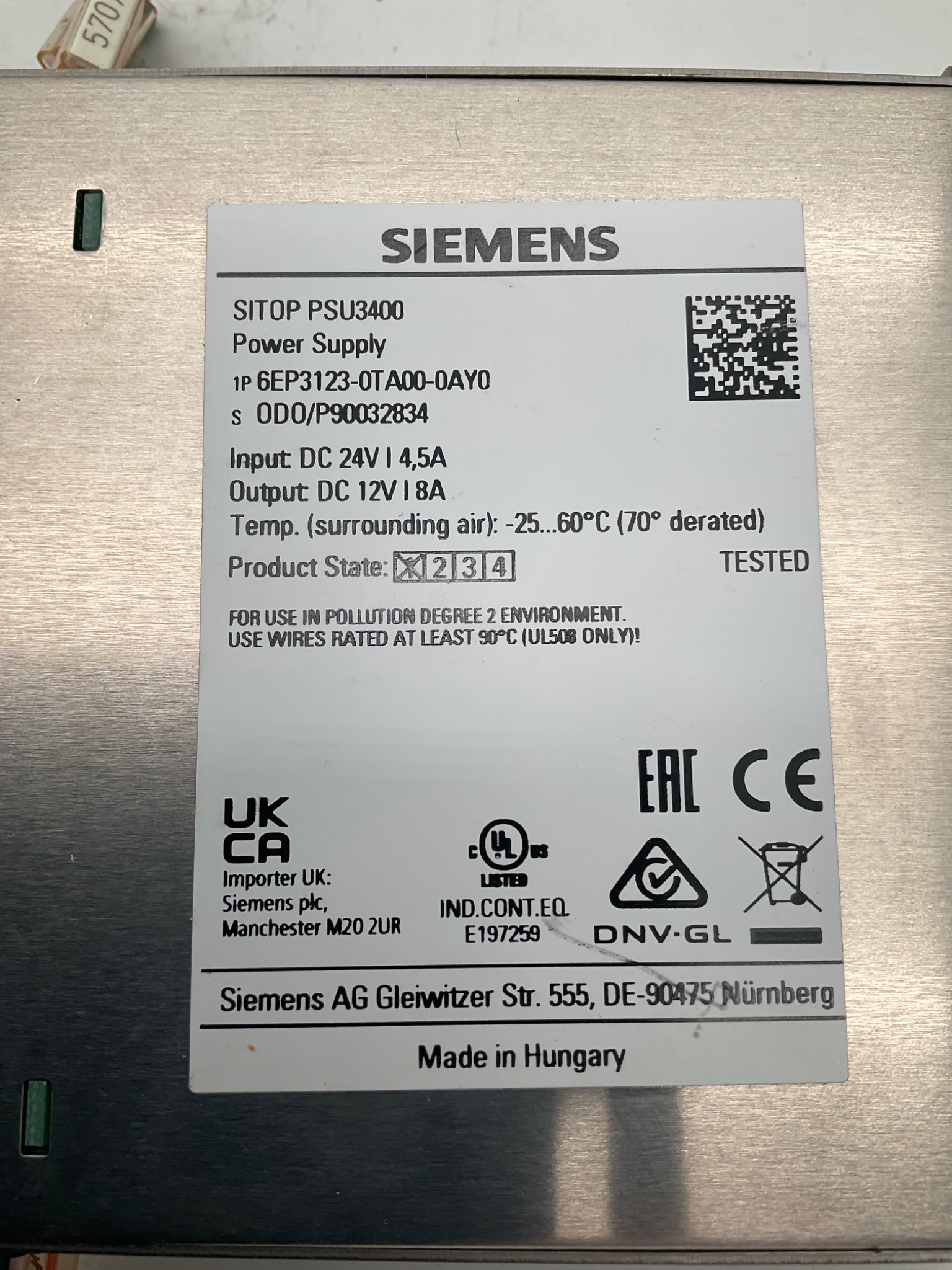 SIEMENS 6EP3123‑0TA00‑0AY0 SITOP PSU3400 Power Supply USED 4