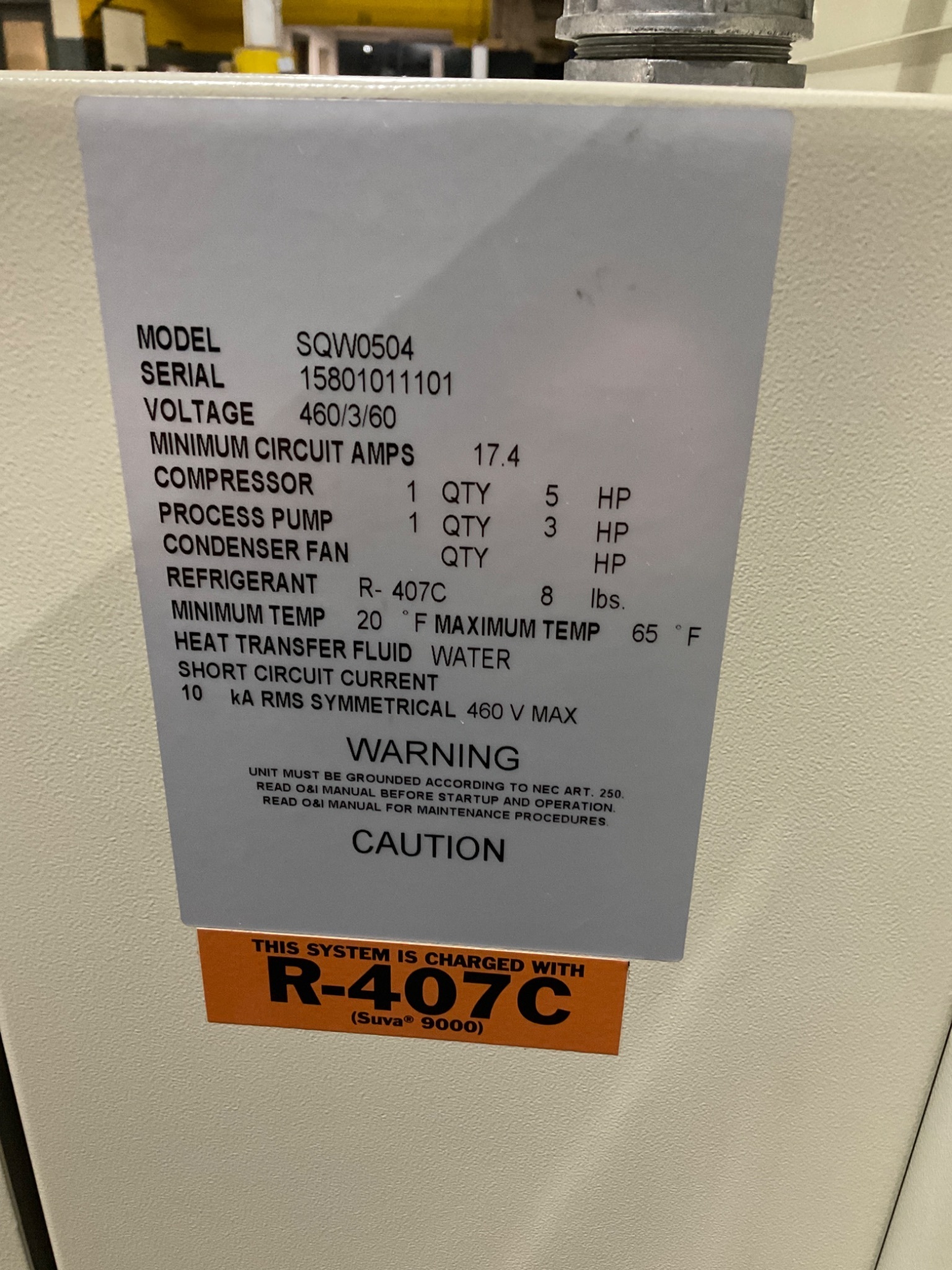 THERMAL CARE SQW0504 INDUSTRIAL PROCESS CHILLER USED 4
