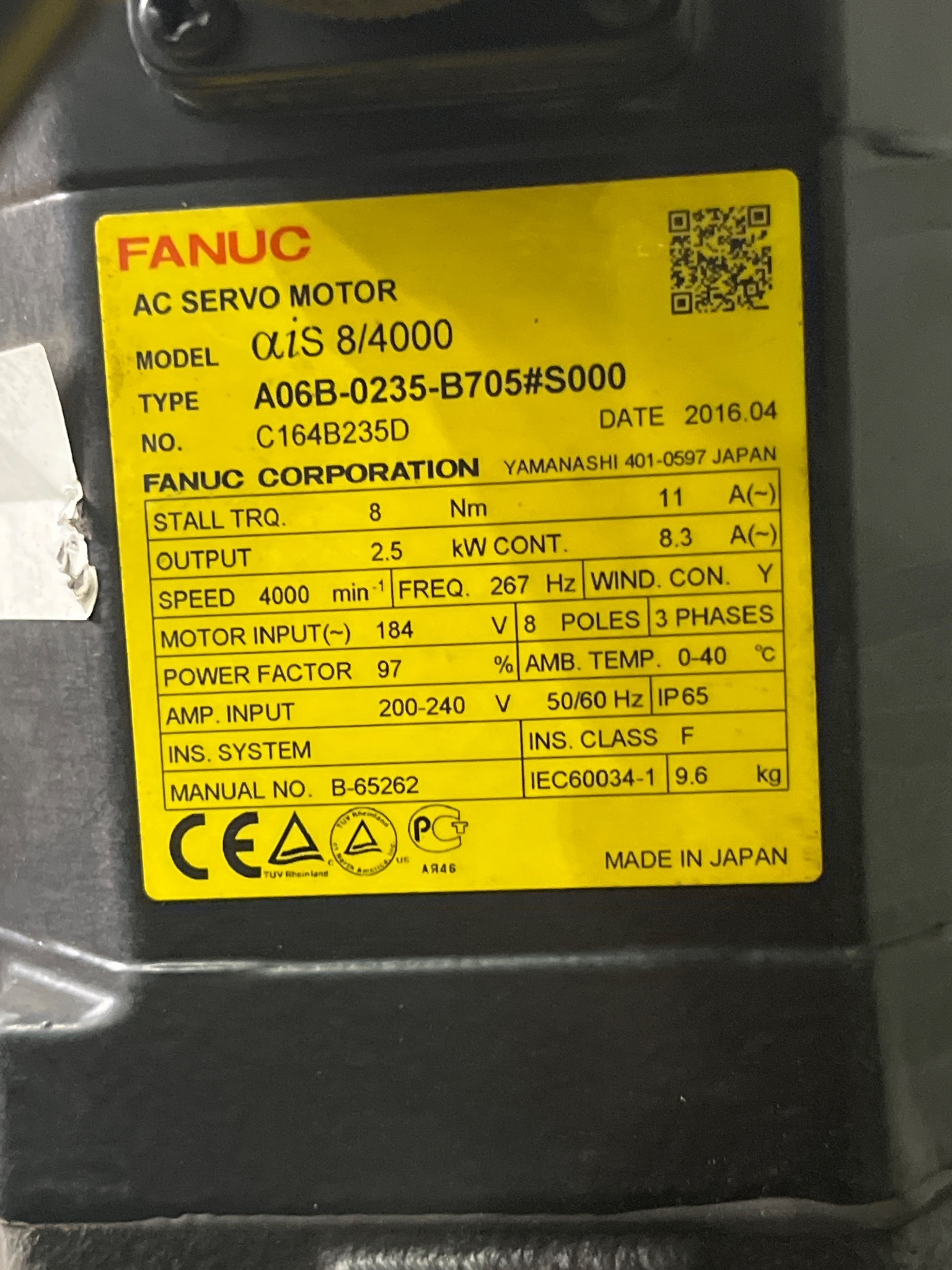 FANUC A06B-0235-B705#S000 aiS 8/4000 Servo Motor w/ WITTENSTEIN Gearbox USED 5