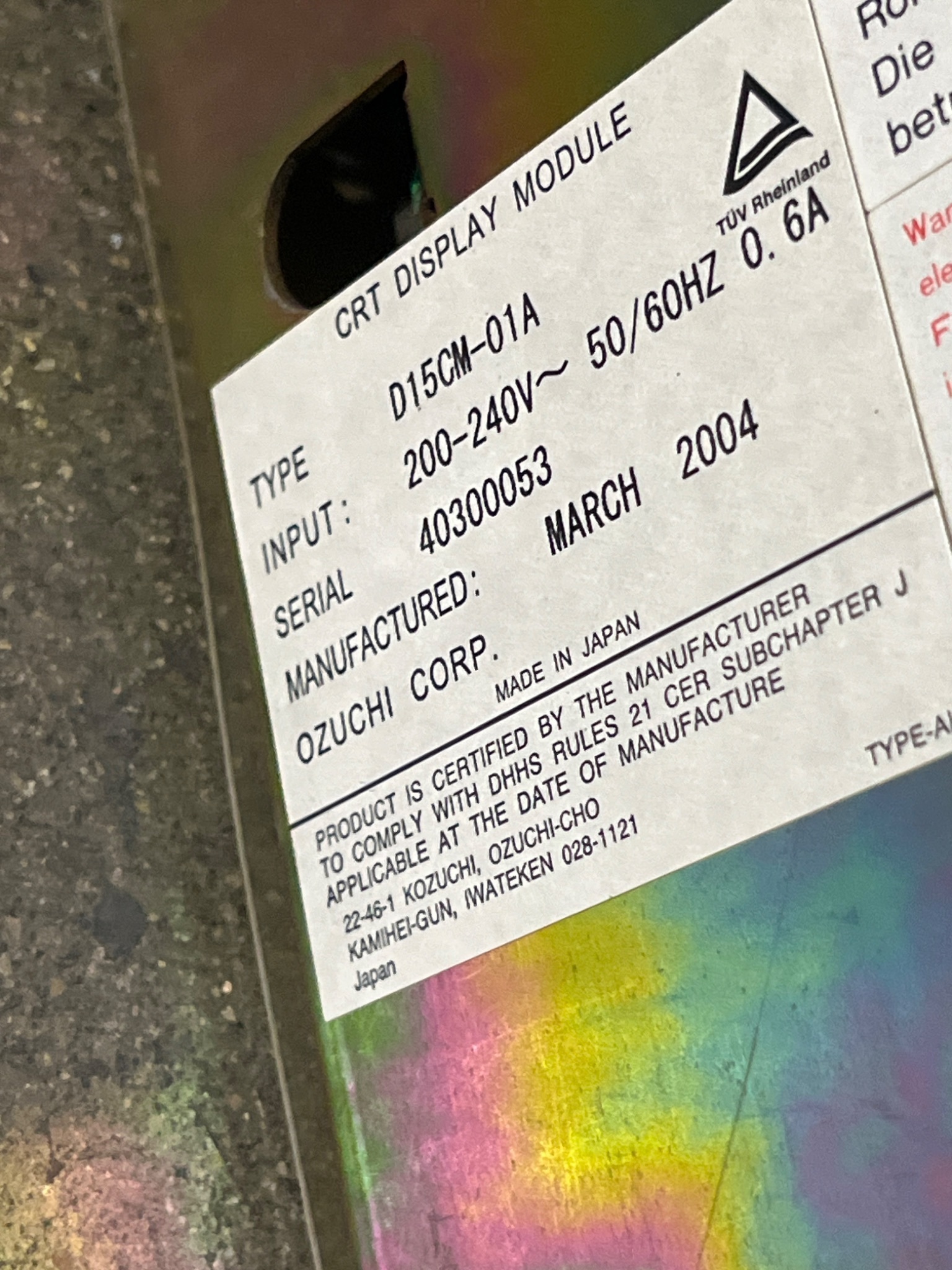 TÜV Rheinland D15CM‑01A CRT Display Module USED 4