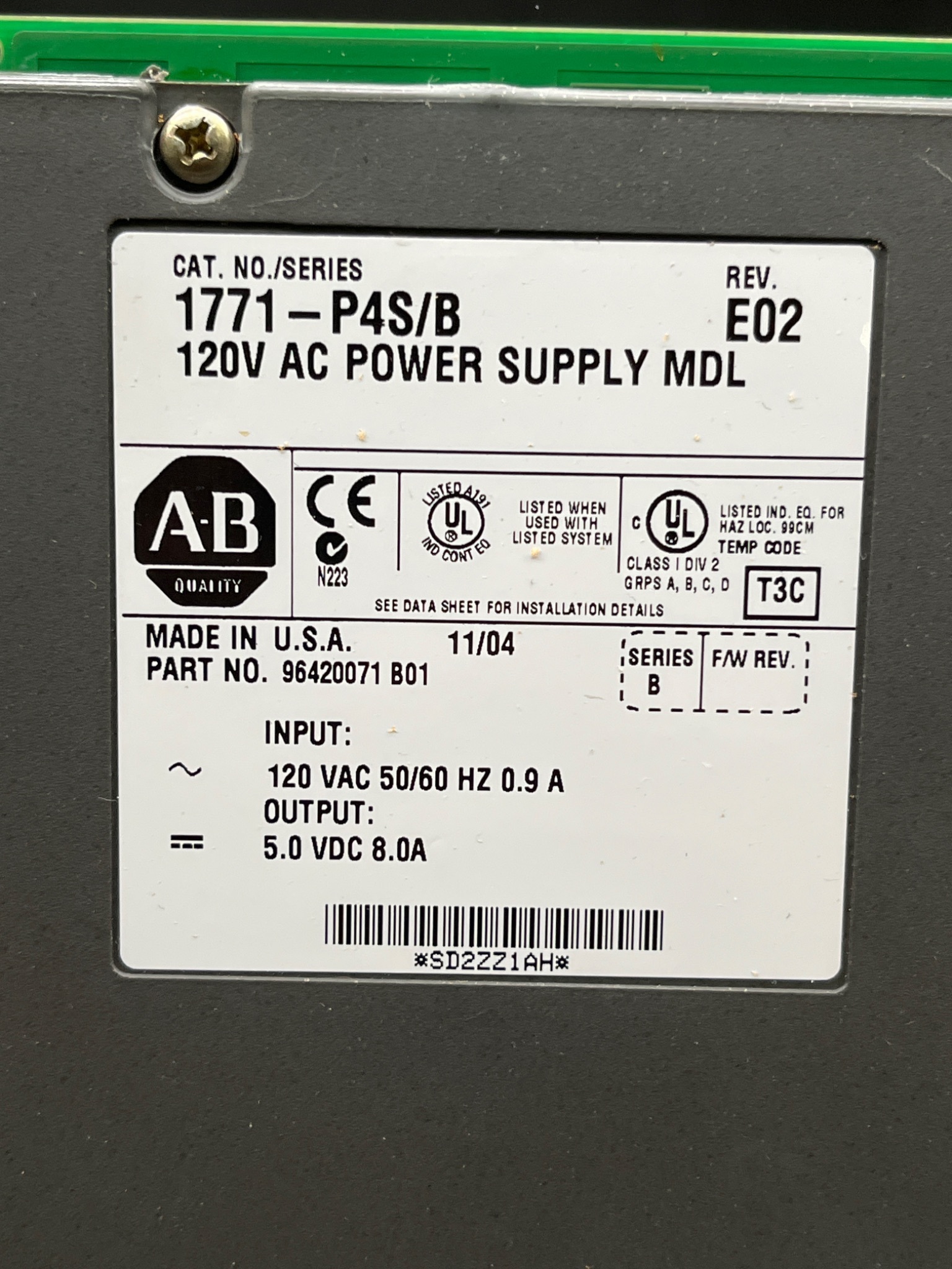 ALLEN BRADLEY 1771‑P4S/B 120V AC Power Supply Module NEW 5