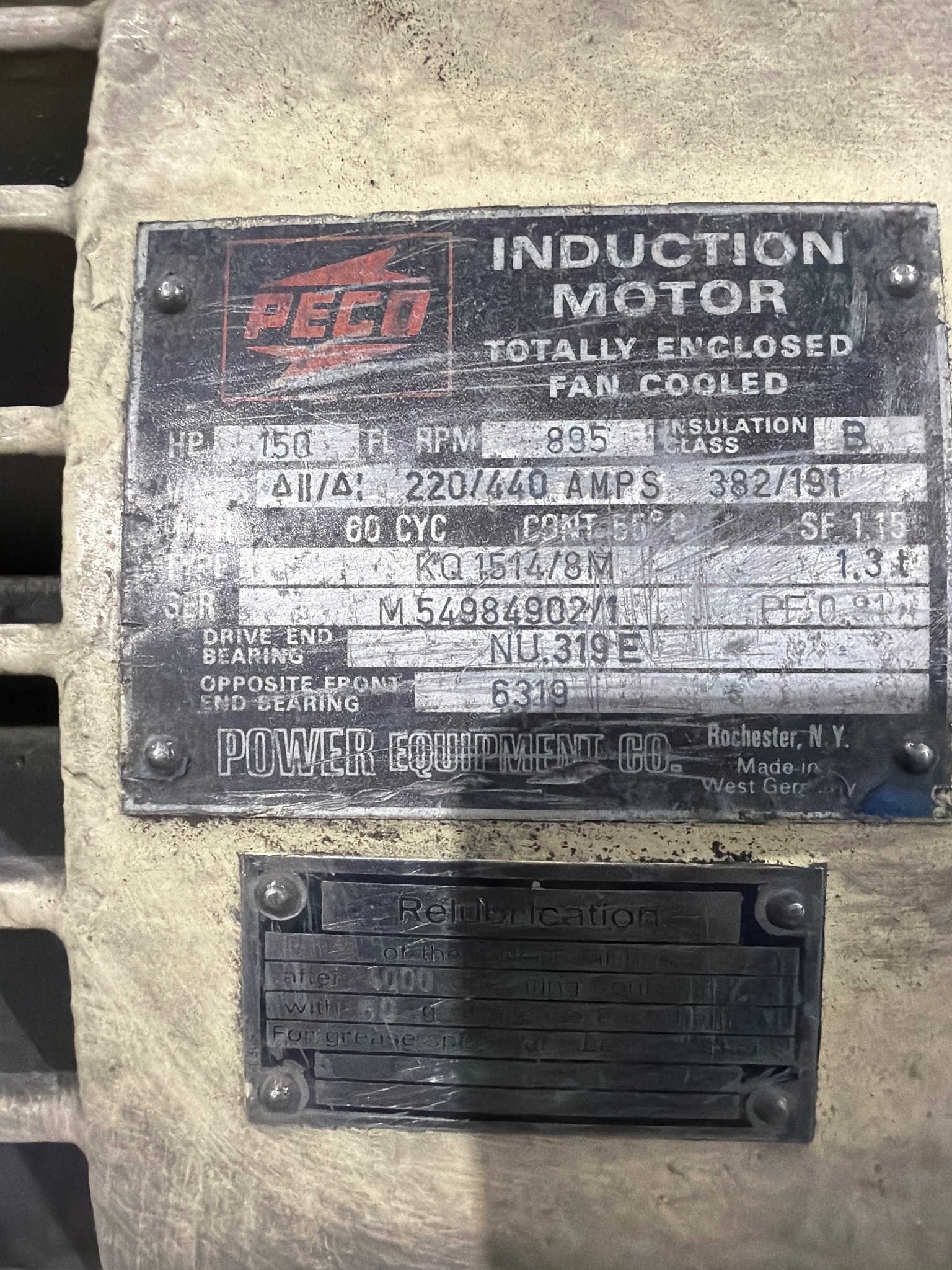 PECO KQ1514/8M Induction Motor 150HP 895RPM USED 4