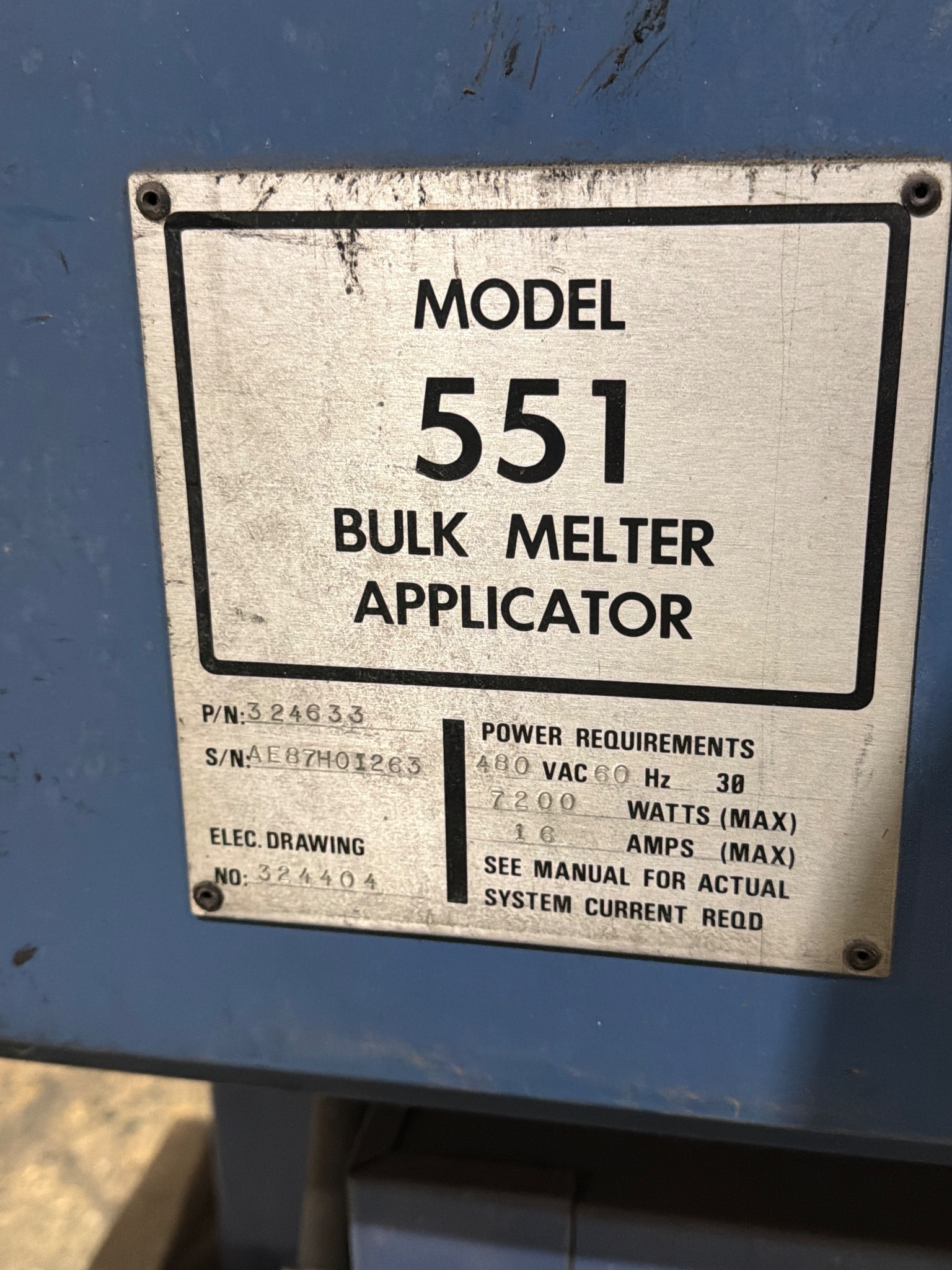 NORDSON 551 Bulk Melter Applicator P/N 324633 480V USED 6