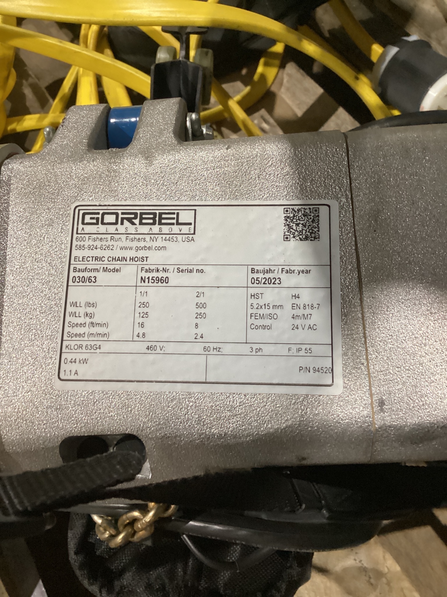GORBEL SS-99003 JIB CRANE 250 LB CAPACITY WITH CHAIN HOIST MN: 030/63 USED 4