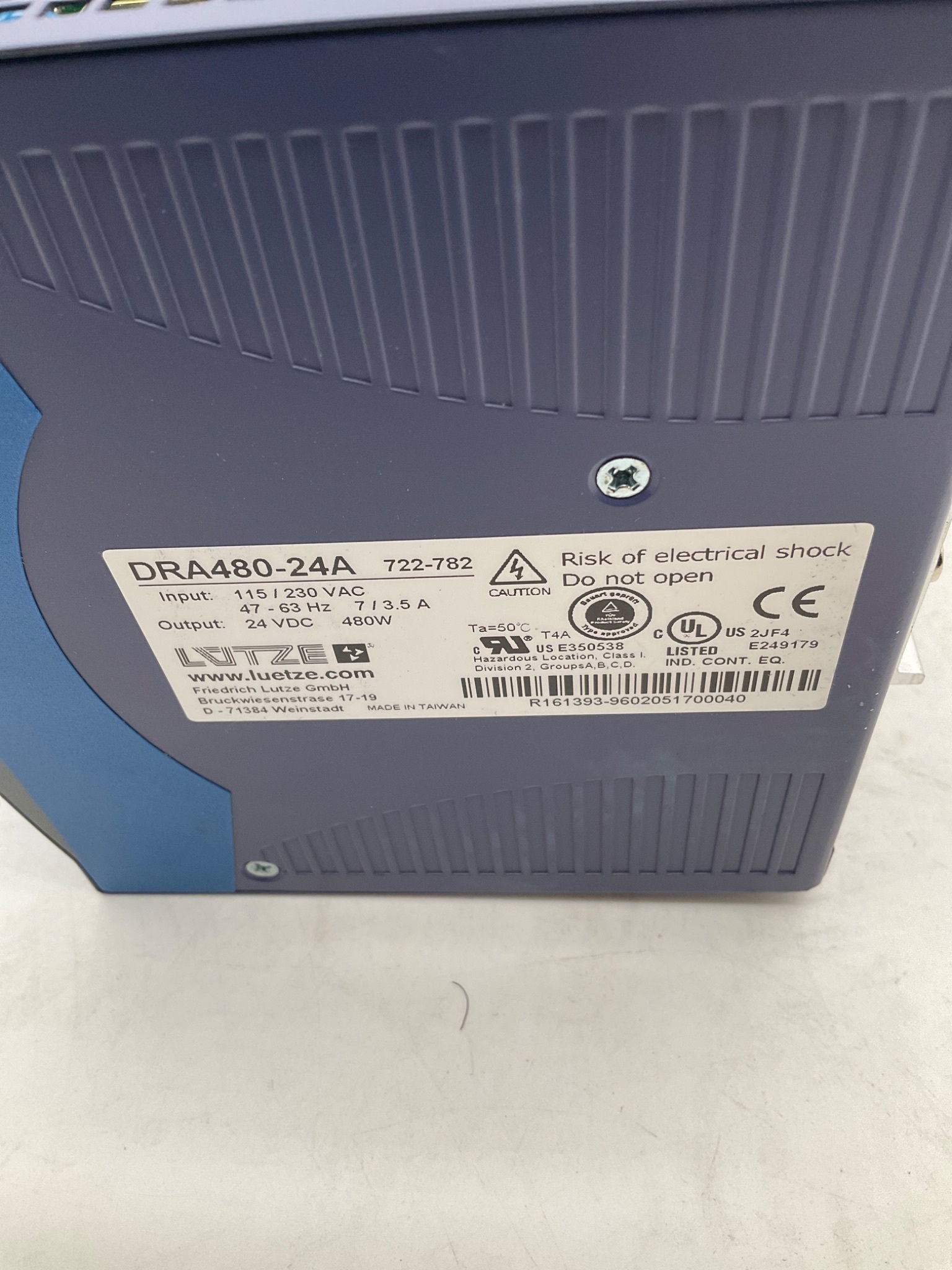 LUTZE DRA480-24A DIN Rail Power Supply USED 2