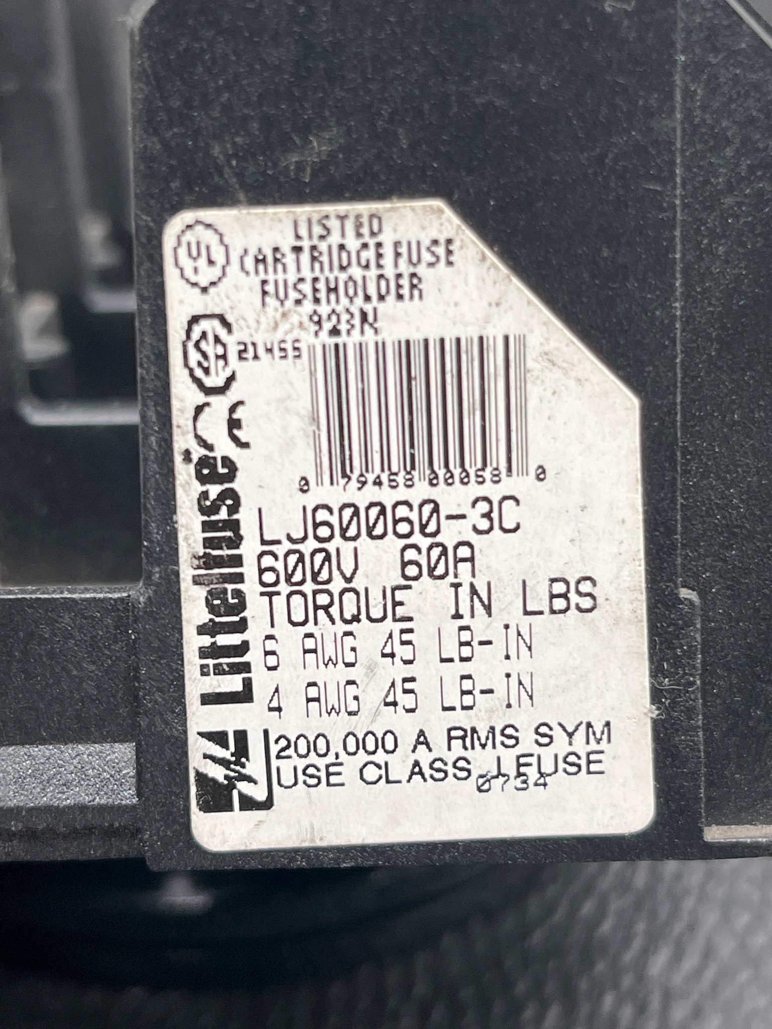 LITTELFUSE LJ60060-3C Fuse Holder USED 4